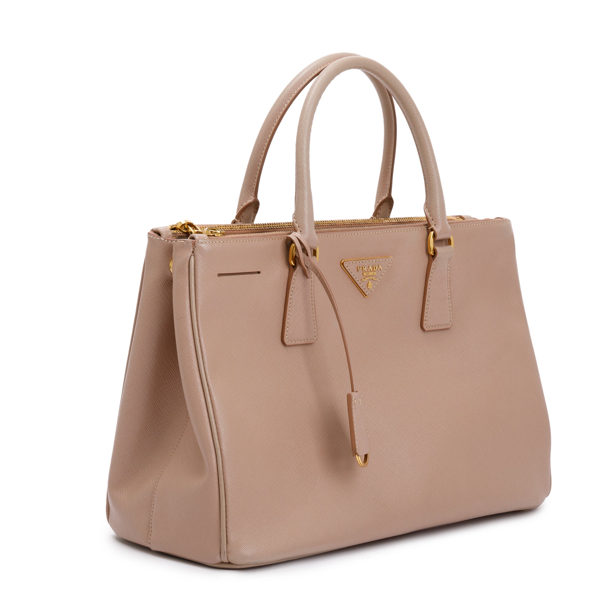 Prada Beige Saffiano Lux Medium Double Zip Galleria Tote w/ Strap