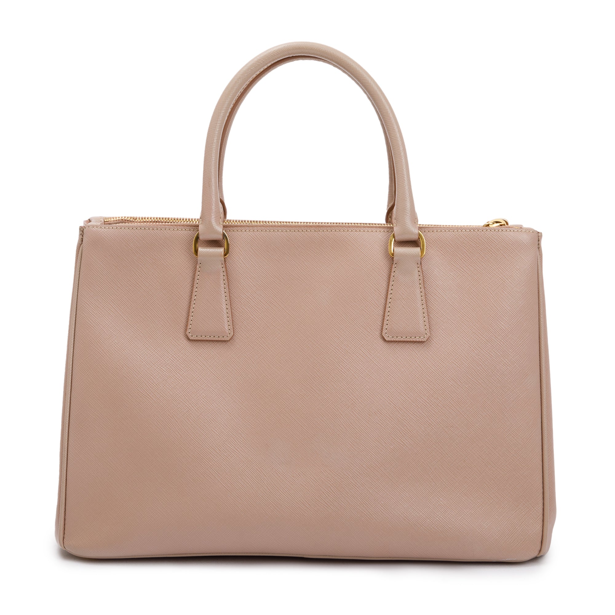 Prada Beige Saffiano Lux Medium Double Zip Galleria Tote w/ Strap