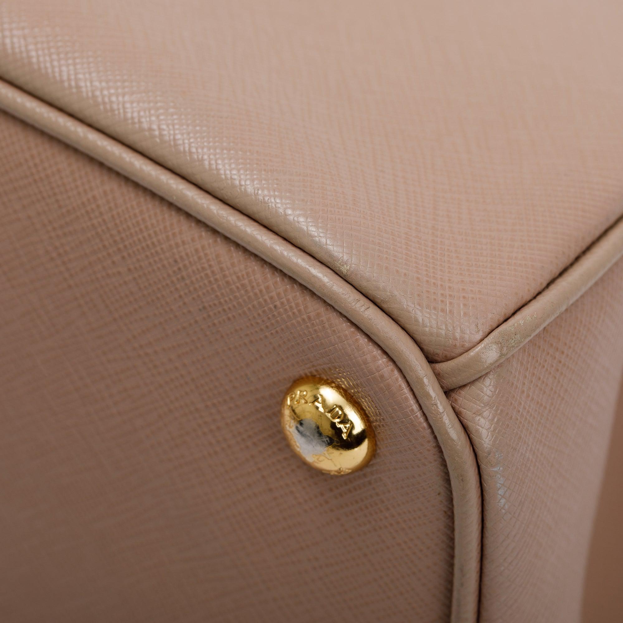 Prada Beige Saffiano Lux Medium Double Zip Galleria Tote w/ Strap