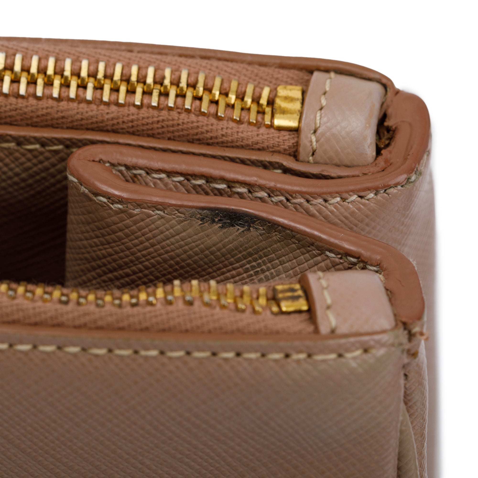 Prada Beige Saffiano Lux Medium Double Zip Galleria Tote w/ Strap