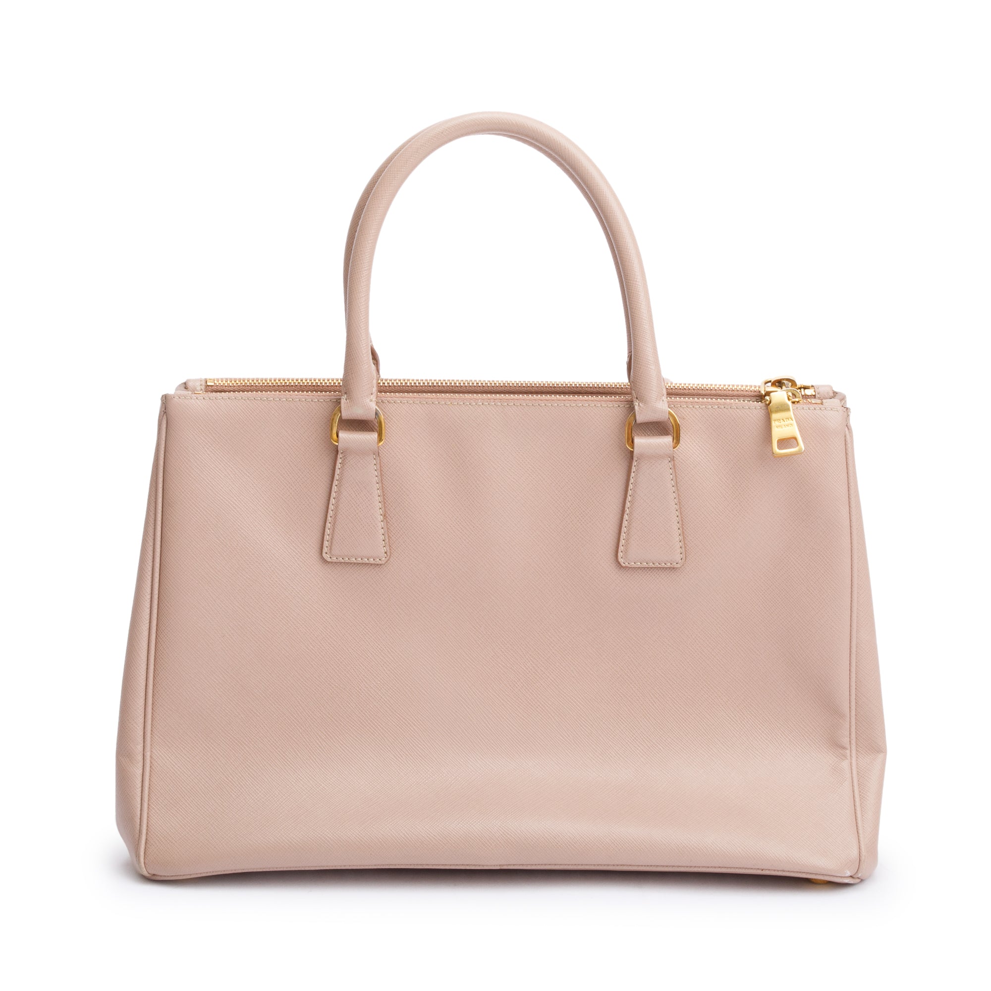 Prada Beige Saffiano Lux Medium Double Zip Galleria Tote w/ Strap & Authenticity Card