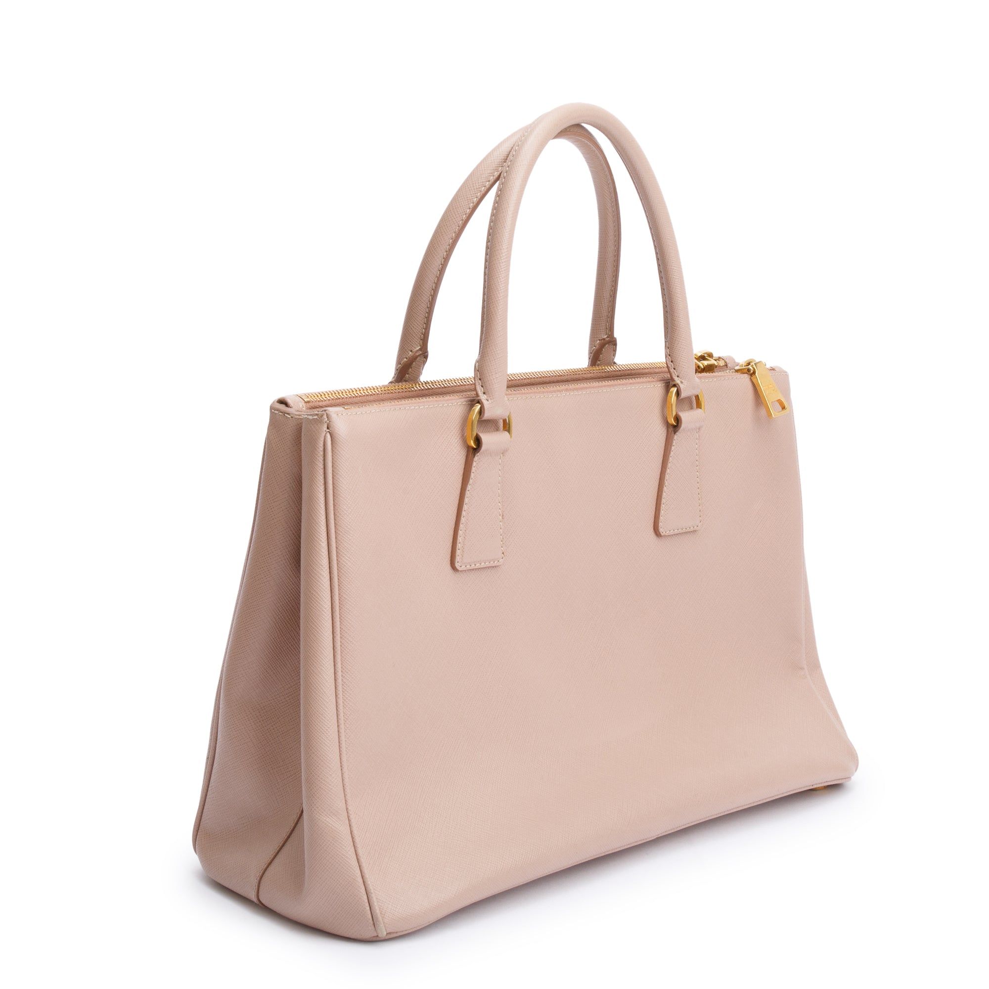 Prada Beige Saffiano Lux Medium Double Zip Galleria Tote w/ Strap & Authenticity Card