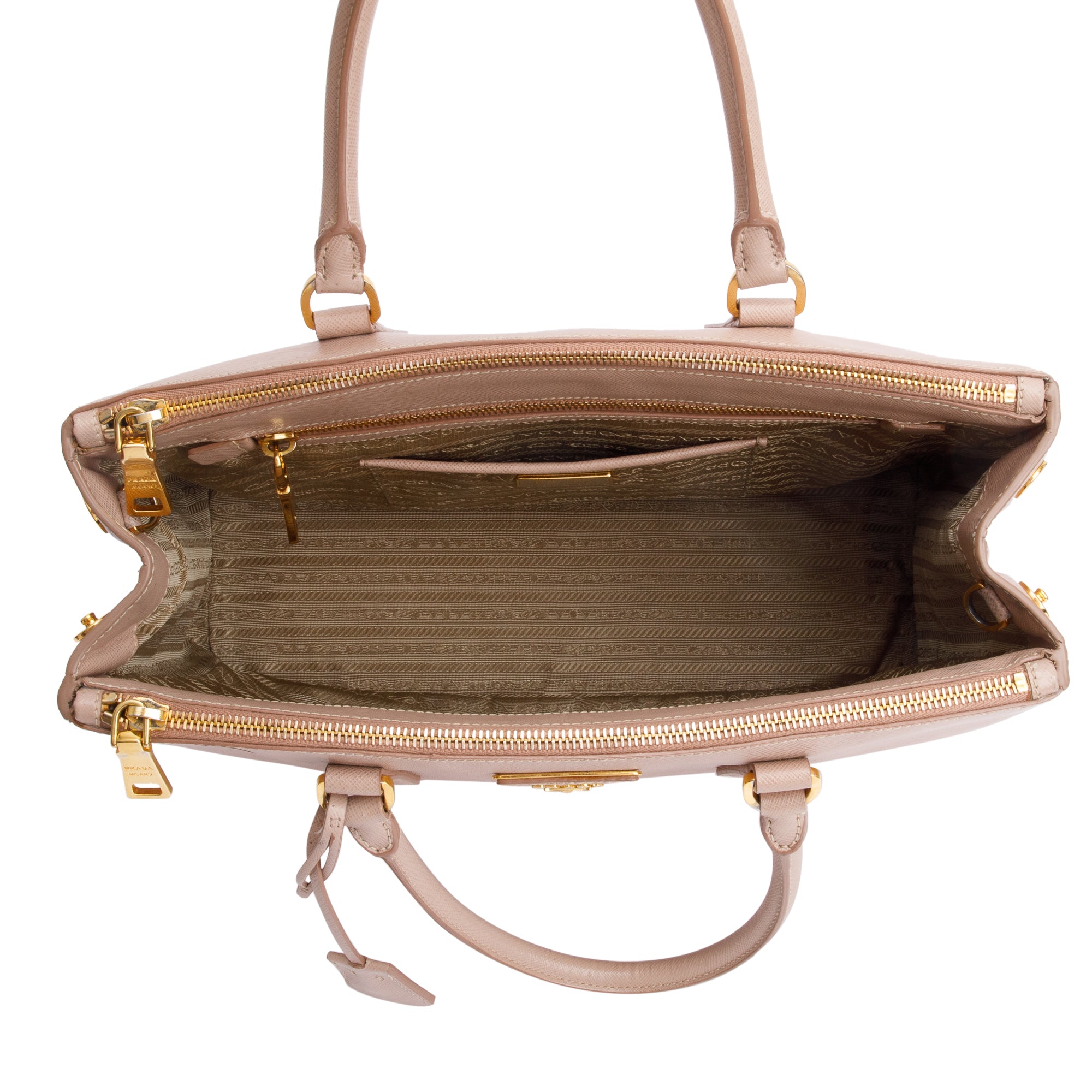 Prada Beige Saffiano Lux Medium Double Zip Galleria Tote w/ Strap & Authenticity Card