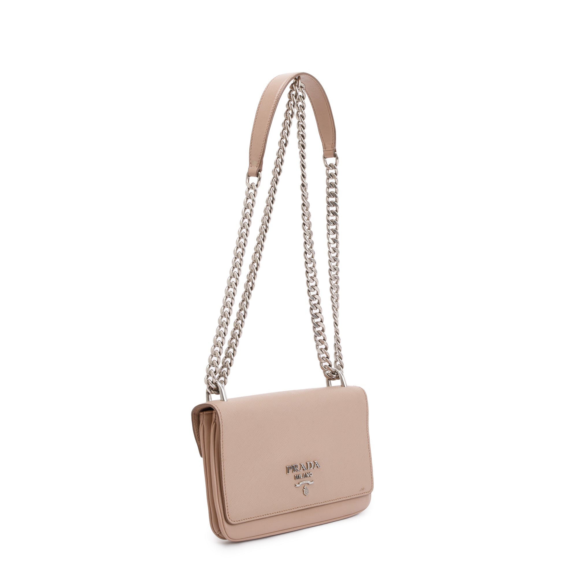 Prada Beige Saffiano Soft Calf Leather Chain Crossbody Bag w/ Authenticity Card
