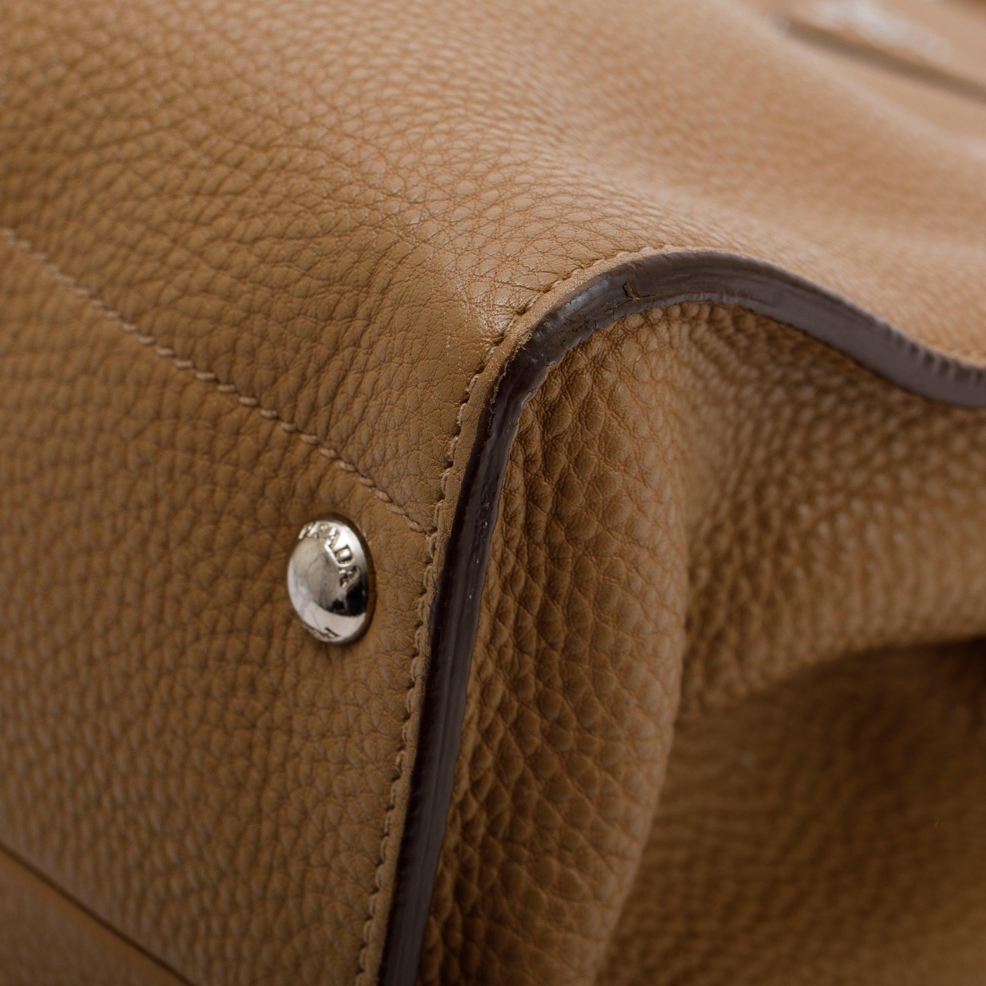 Prada Beige Vitello Daino Convertible Tote w/ Strap