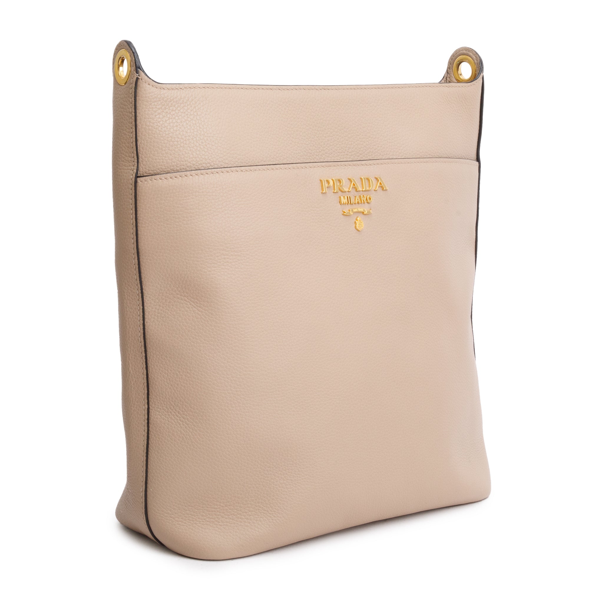 Prada Beige Vitello Daino Hobo Messenger Bag w/ Strap
