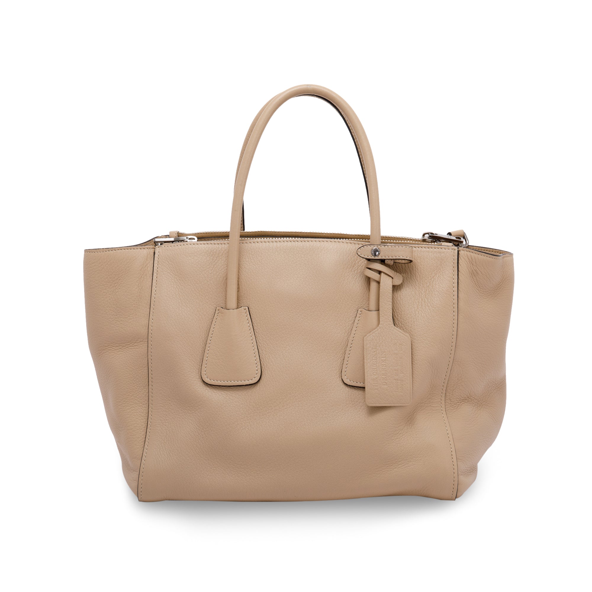 Prada Beige Vitello Daino Twin Pocket Tote w/ Strap