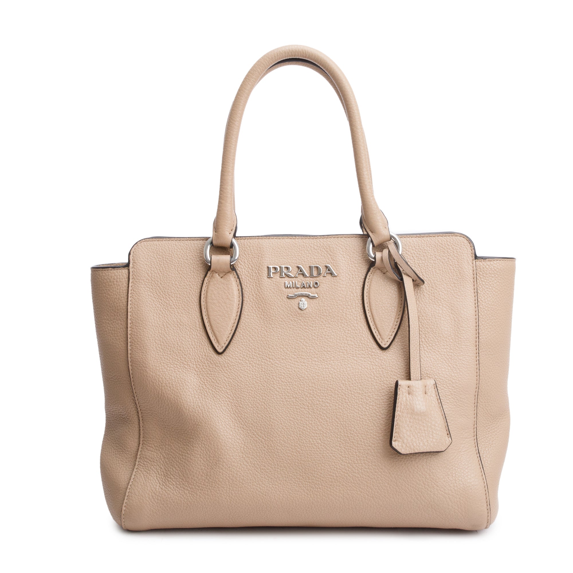 Prada Beige Vitello Phenix Two-Way Zip Tote w/ Strap