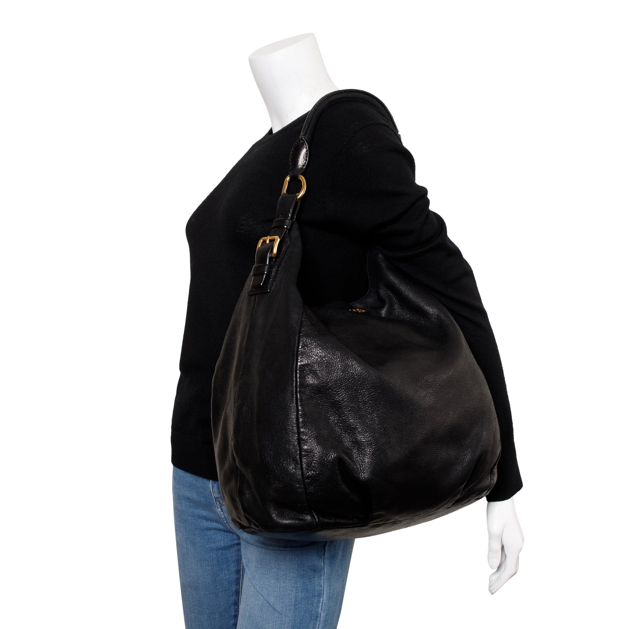 Prada Black Cervo Shine Hobo
