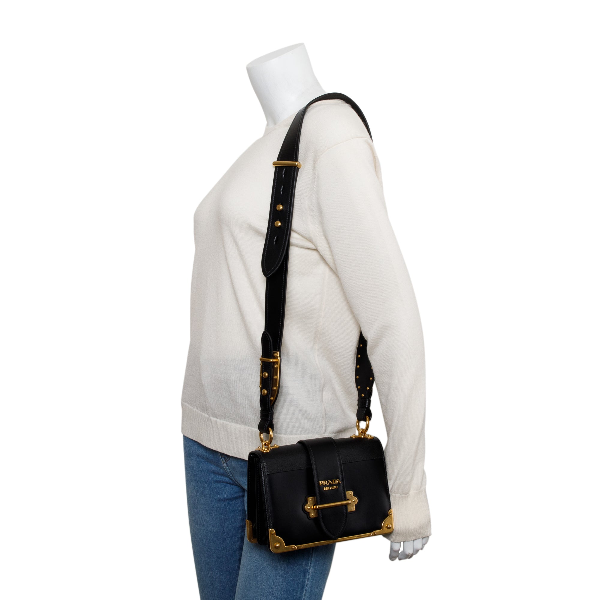 Prada Black City Calf Saffiano Cahier Bag