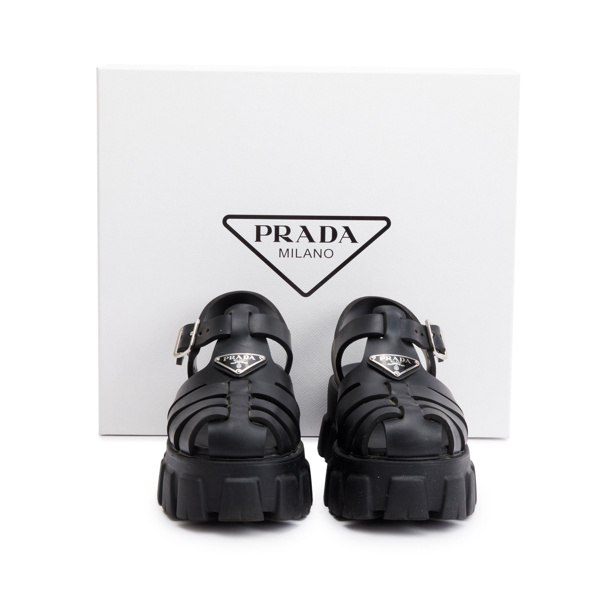 Prada Black Foam Rubber Monolith Sling Back Sandals, Size 38 w