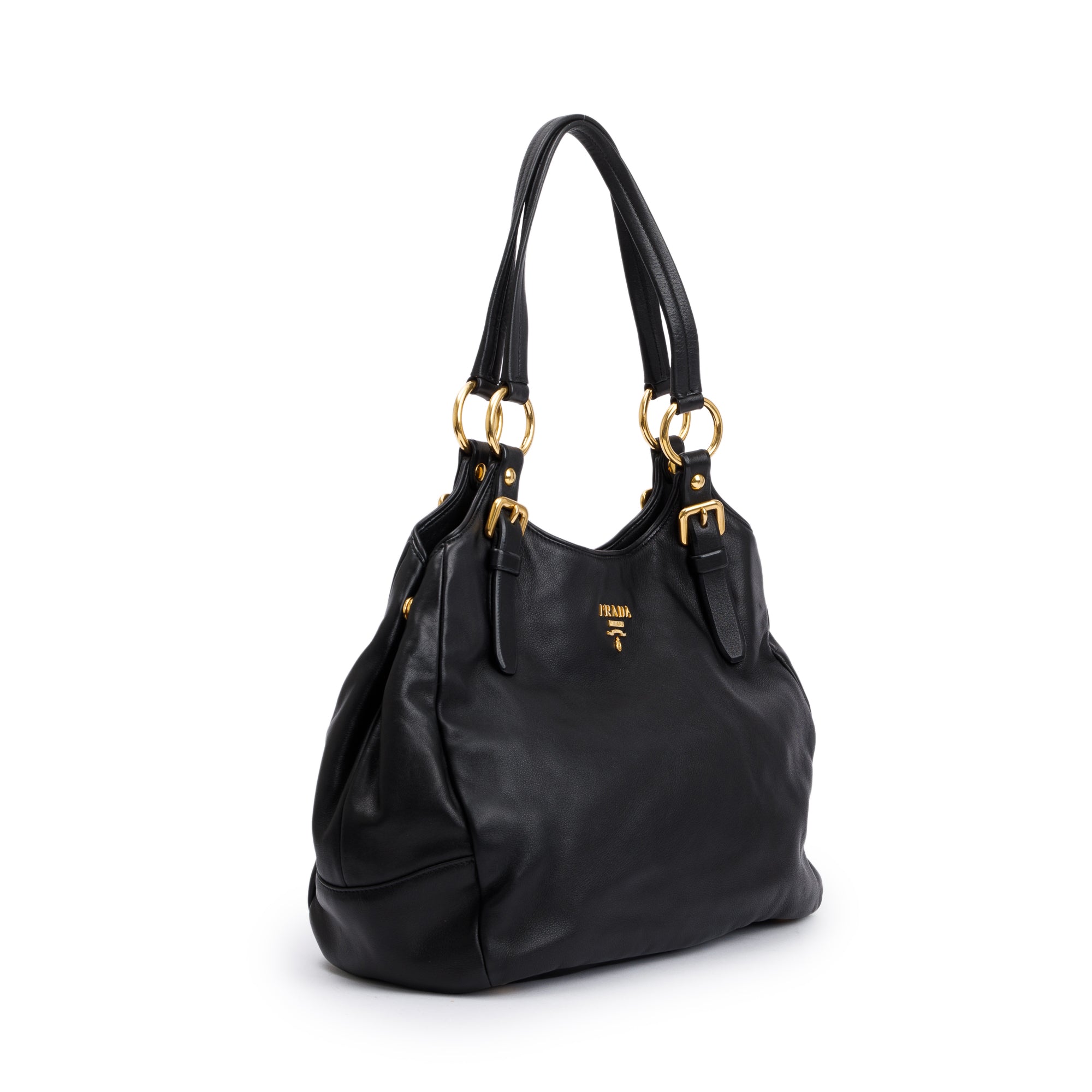 Prada Black Glace Calf Leather Hobo