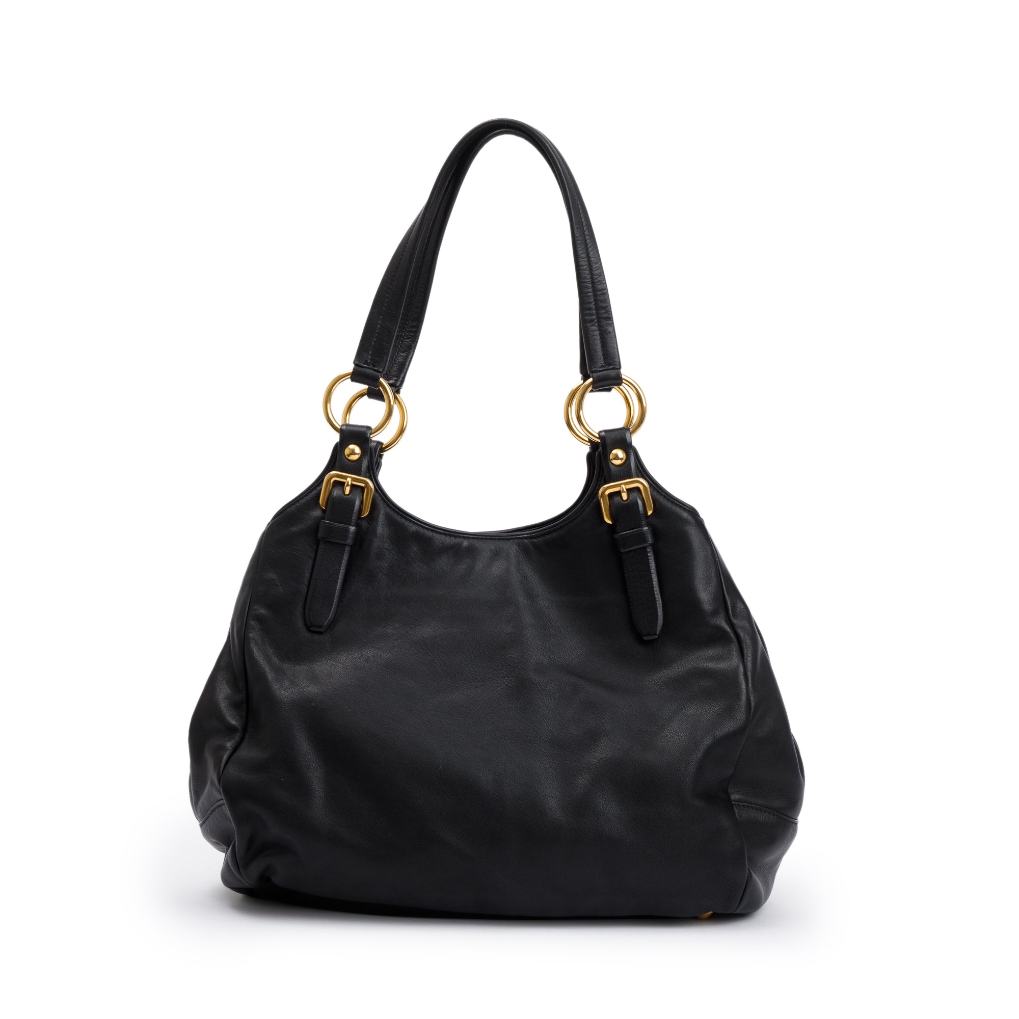 Prada Black Glace Calf Leather Hobo