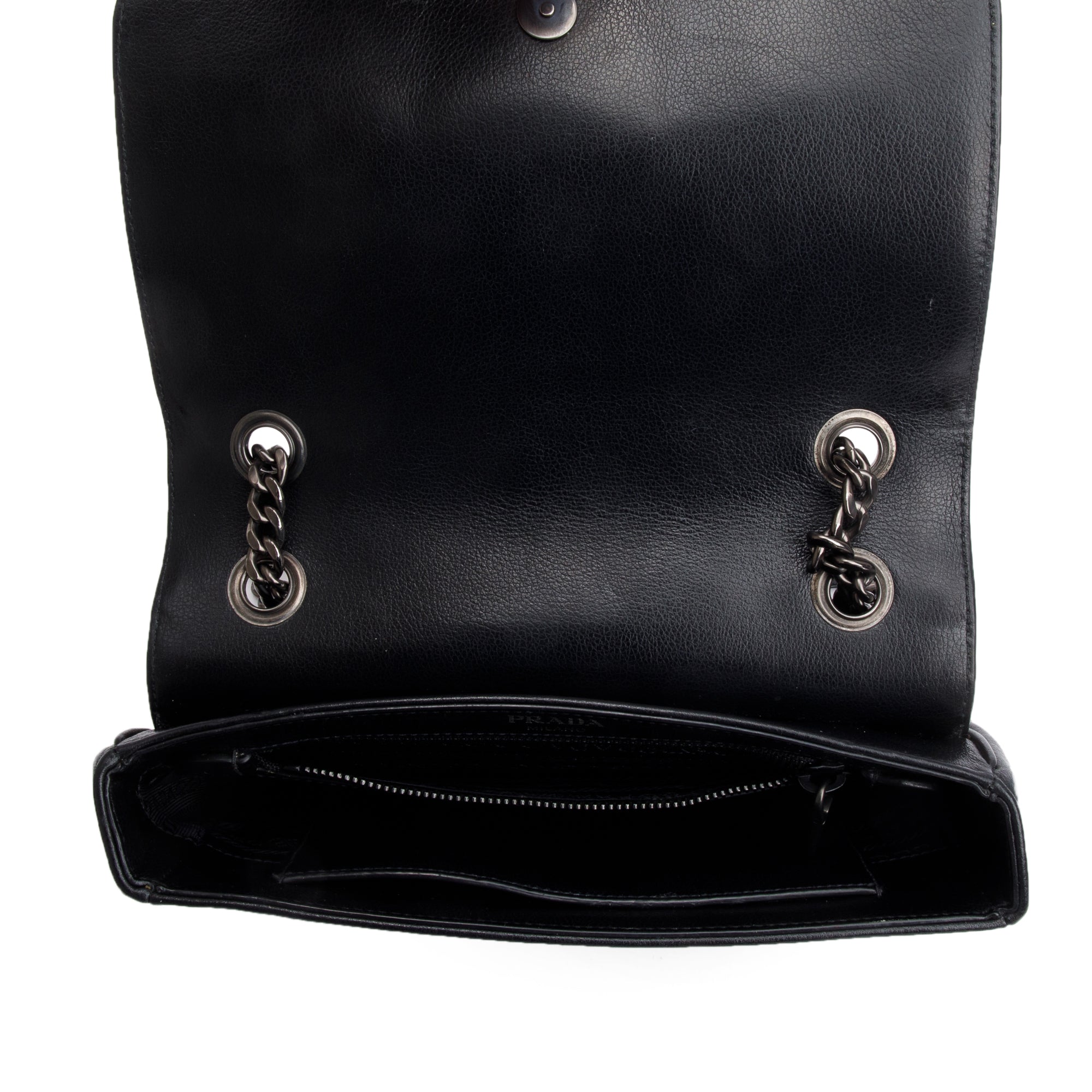 Prada Black Glace Calf Studded Crossbody Bag