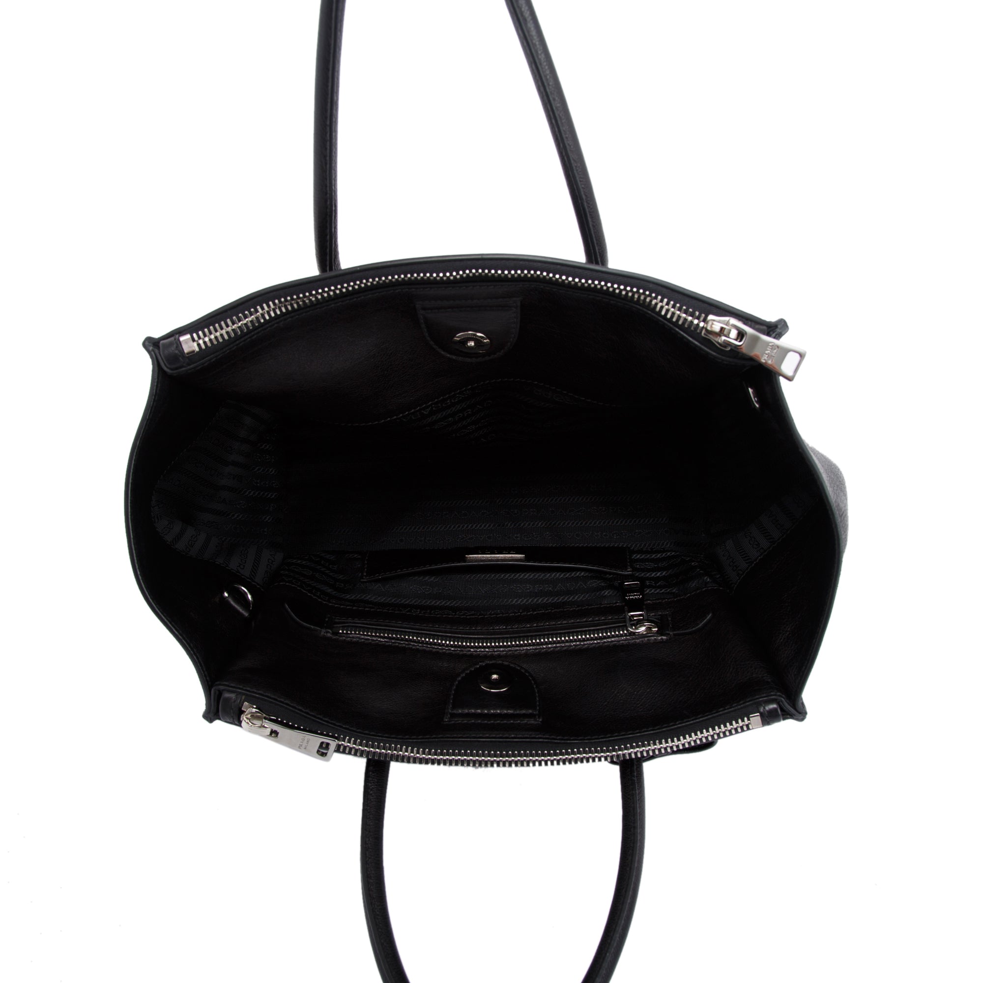 Prada Black Glace Calf Twin Pocket Tote w/ Strap