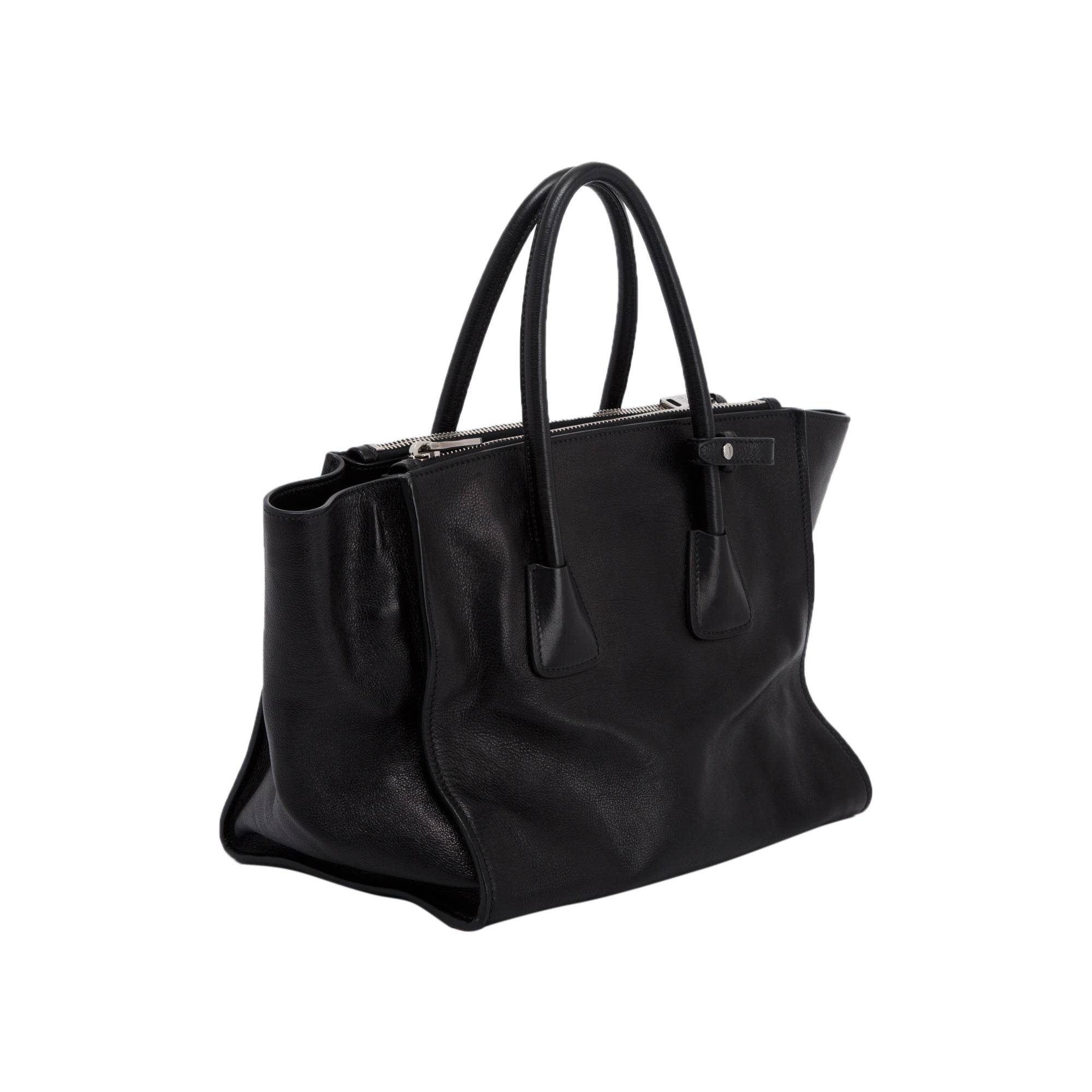 Prada Black Glace Calf Twin Pocket Tote w/ Strap