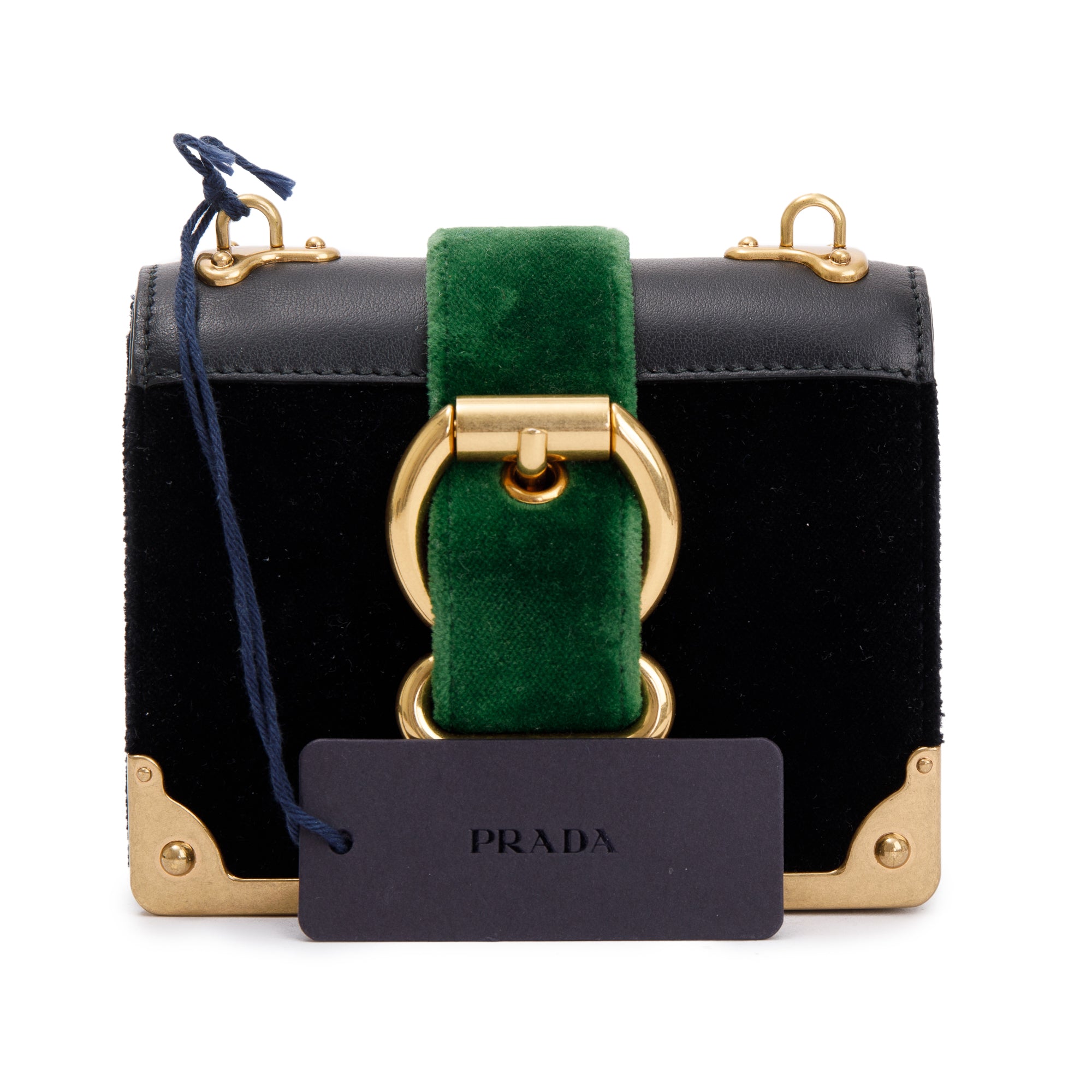 Prada Black Green Velluto City Calf Wallet on Chain w/ Box & Authenticity Card