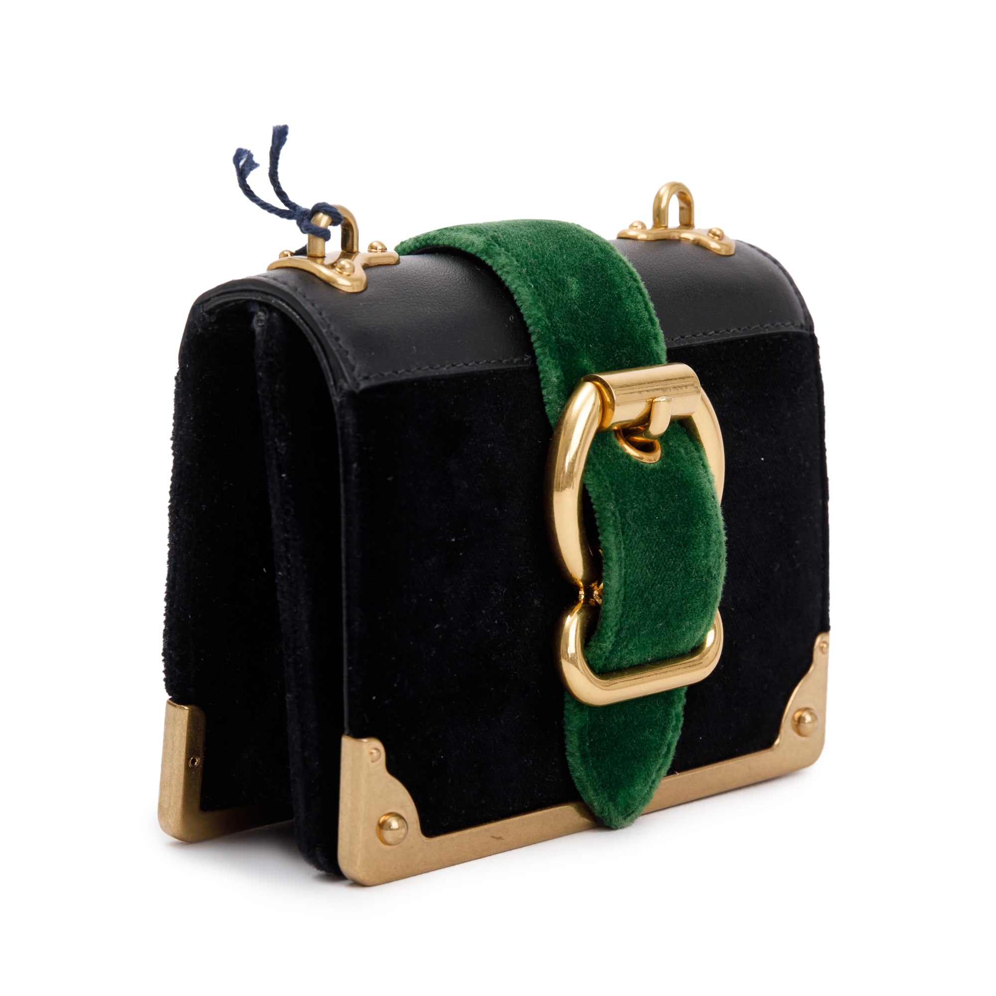 Prada Black Green Velluto City Calf Wallet on Chain w/ Box & Authenticity Card