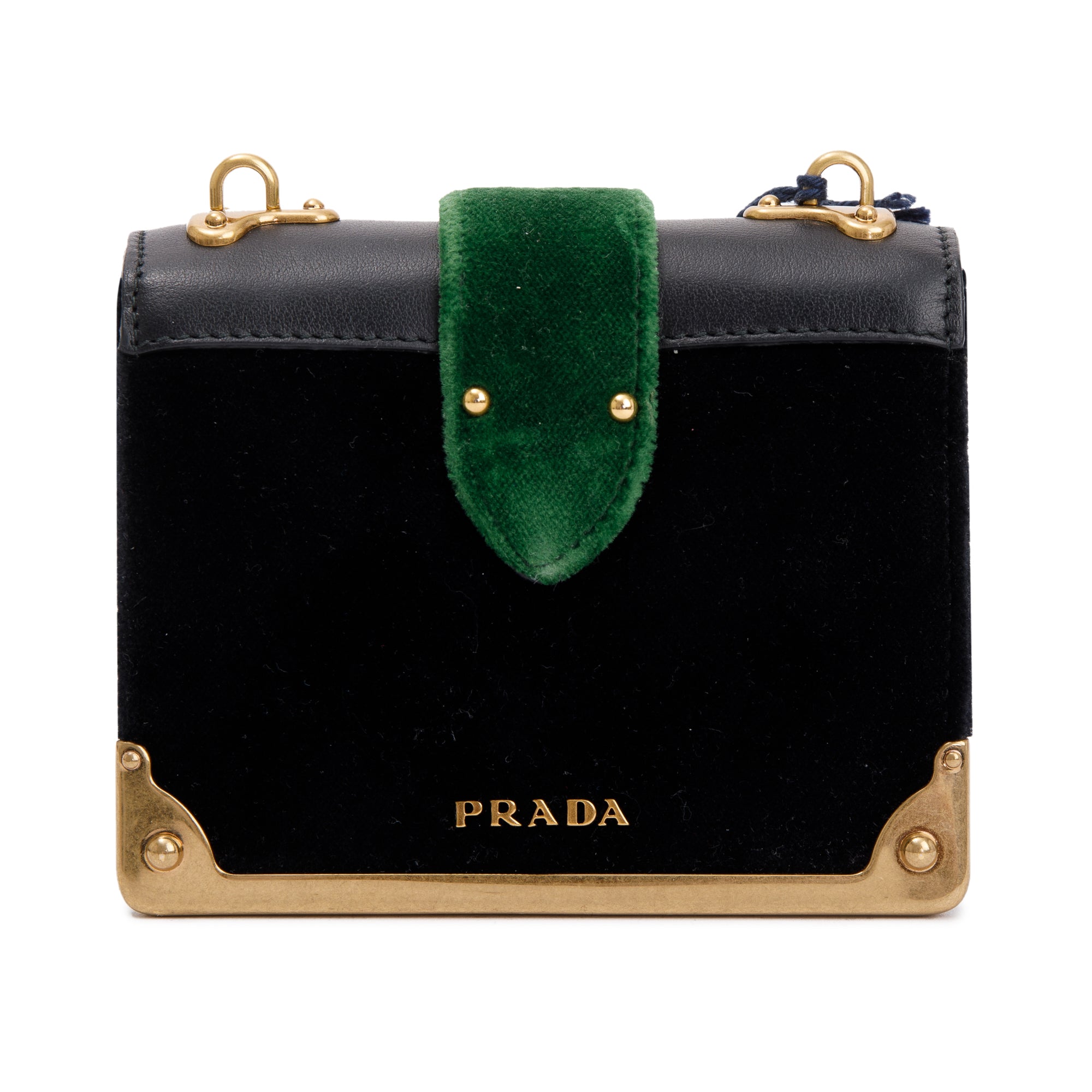 Prada Black Green Velluto City Calf Wallet on Chain w/ Box & Authenticity Card