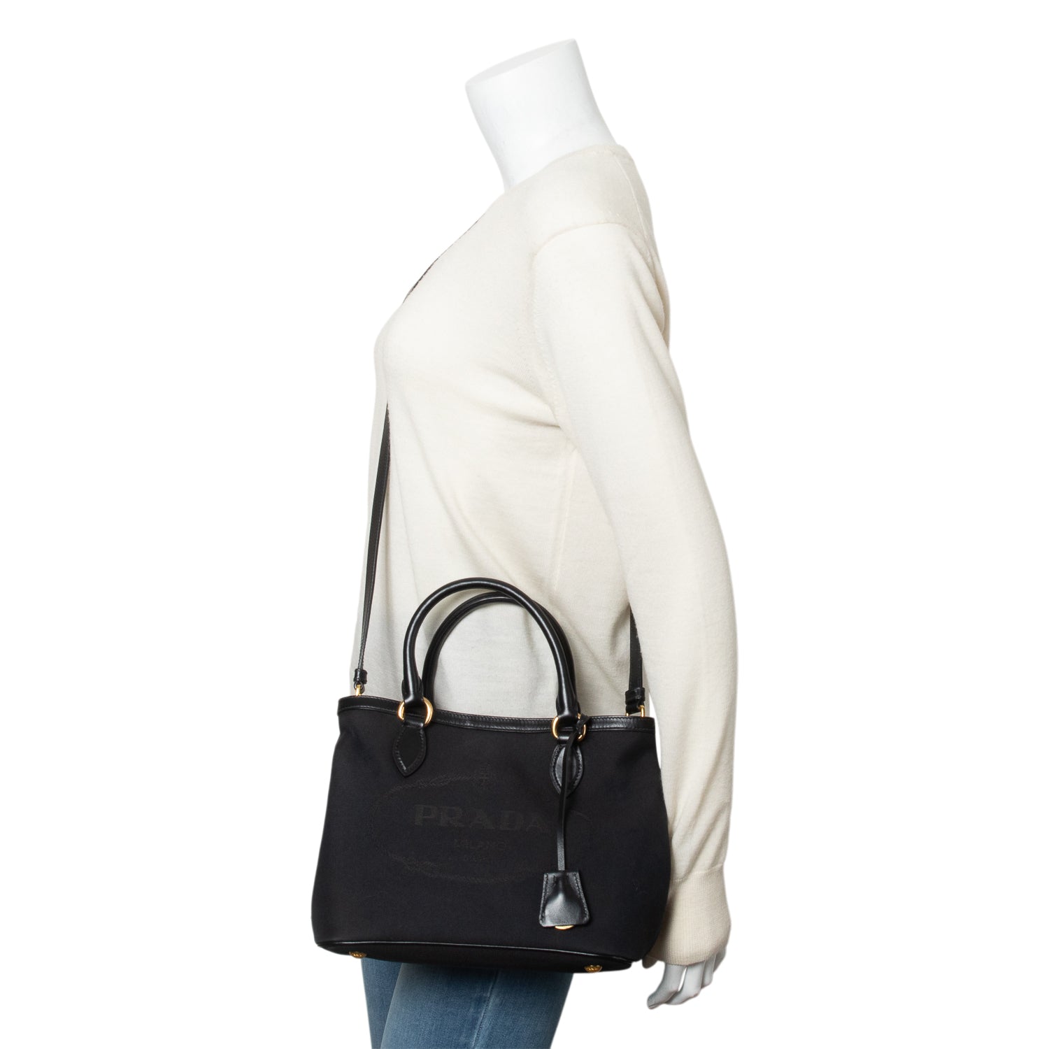 Prada Black Jacquard Logo Tote w/ Strap