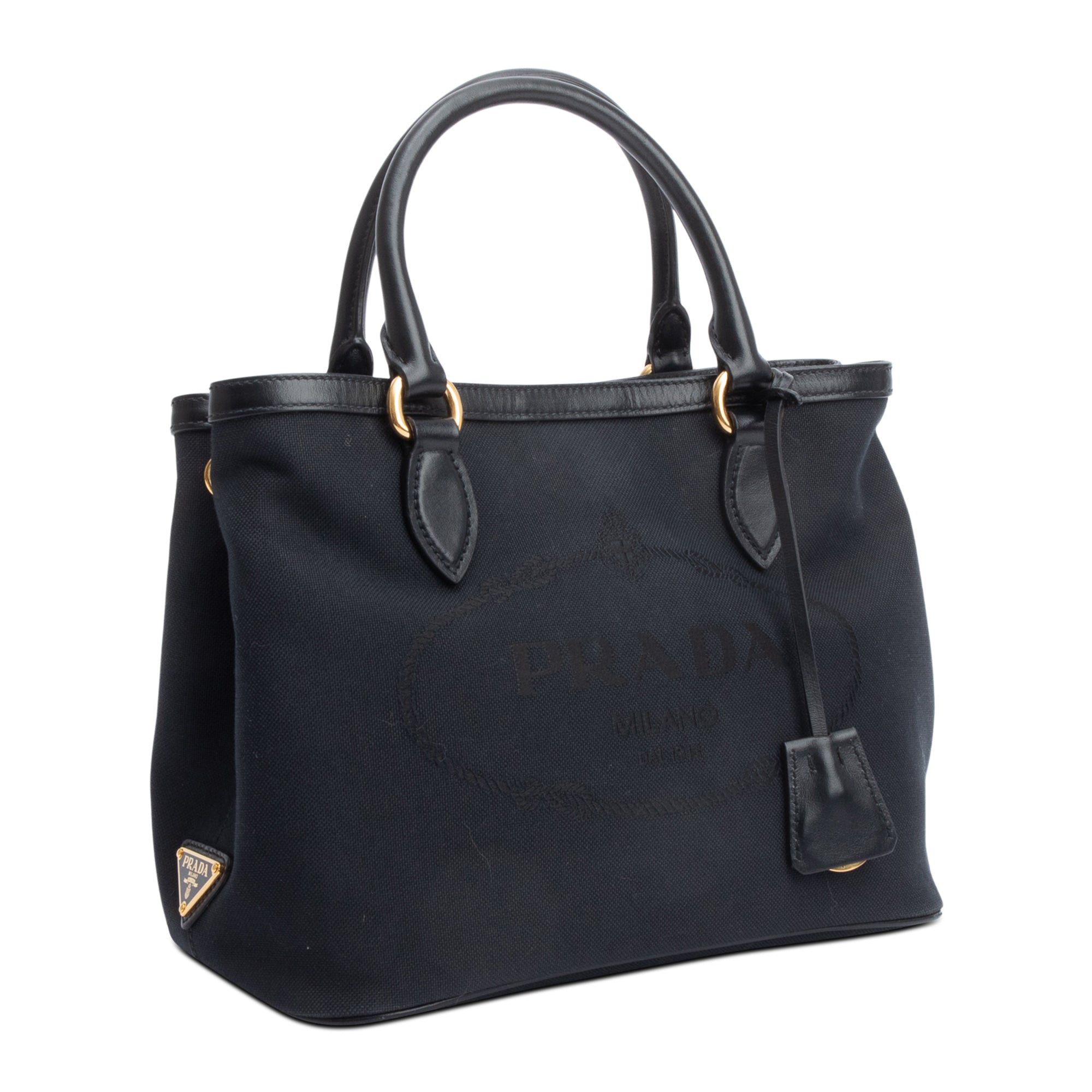 Prada Black Jacquard Logo Tote w/ Strap
