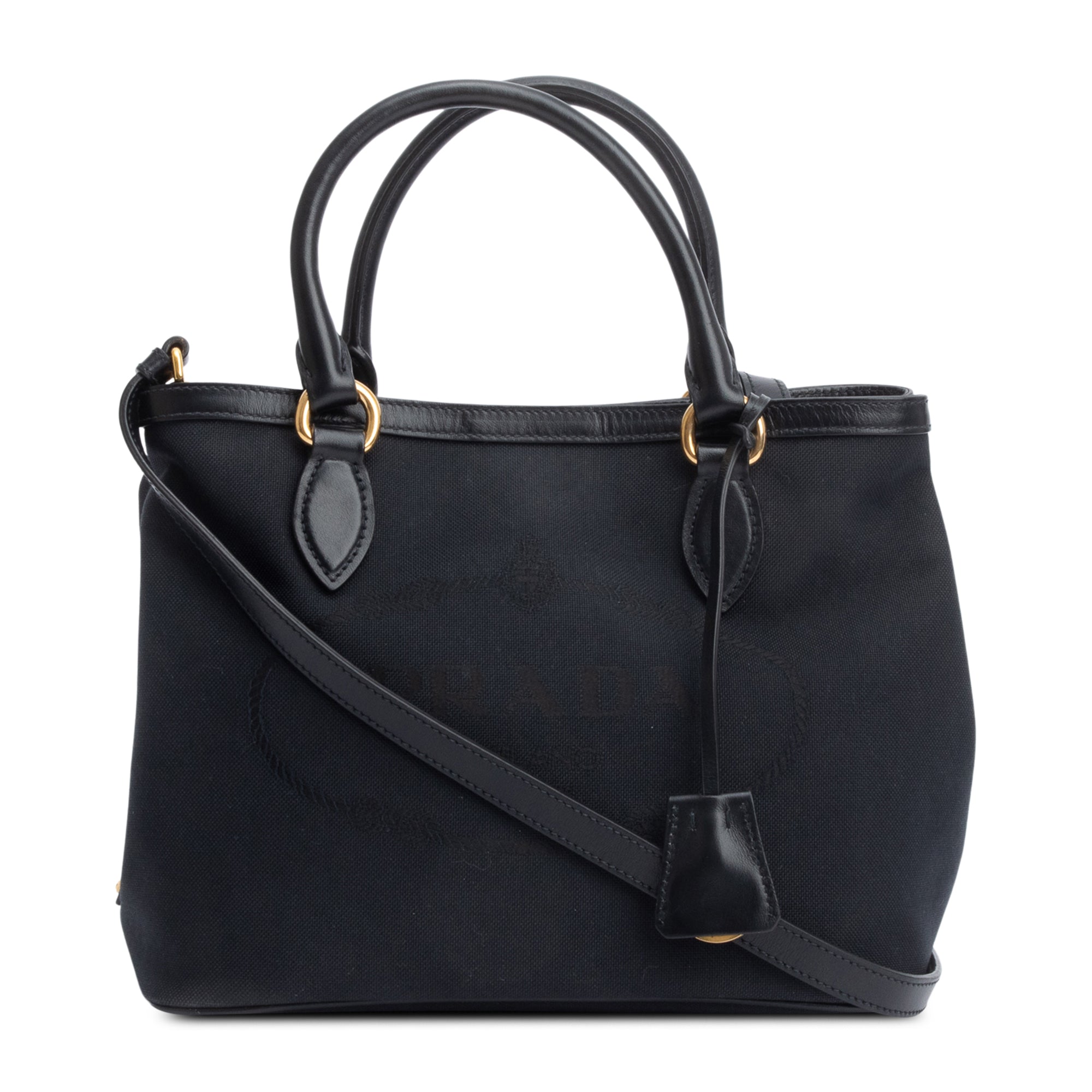 Prada Black Jacquard Logo Tote w/ Strap