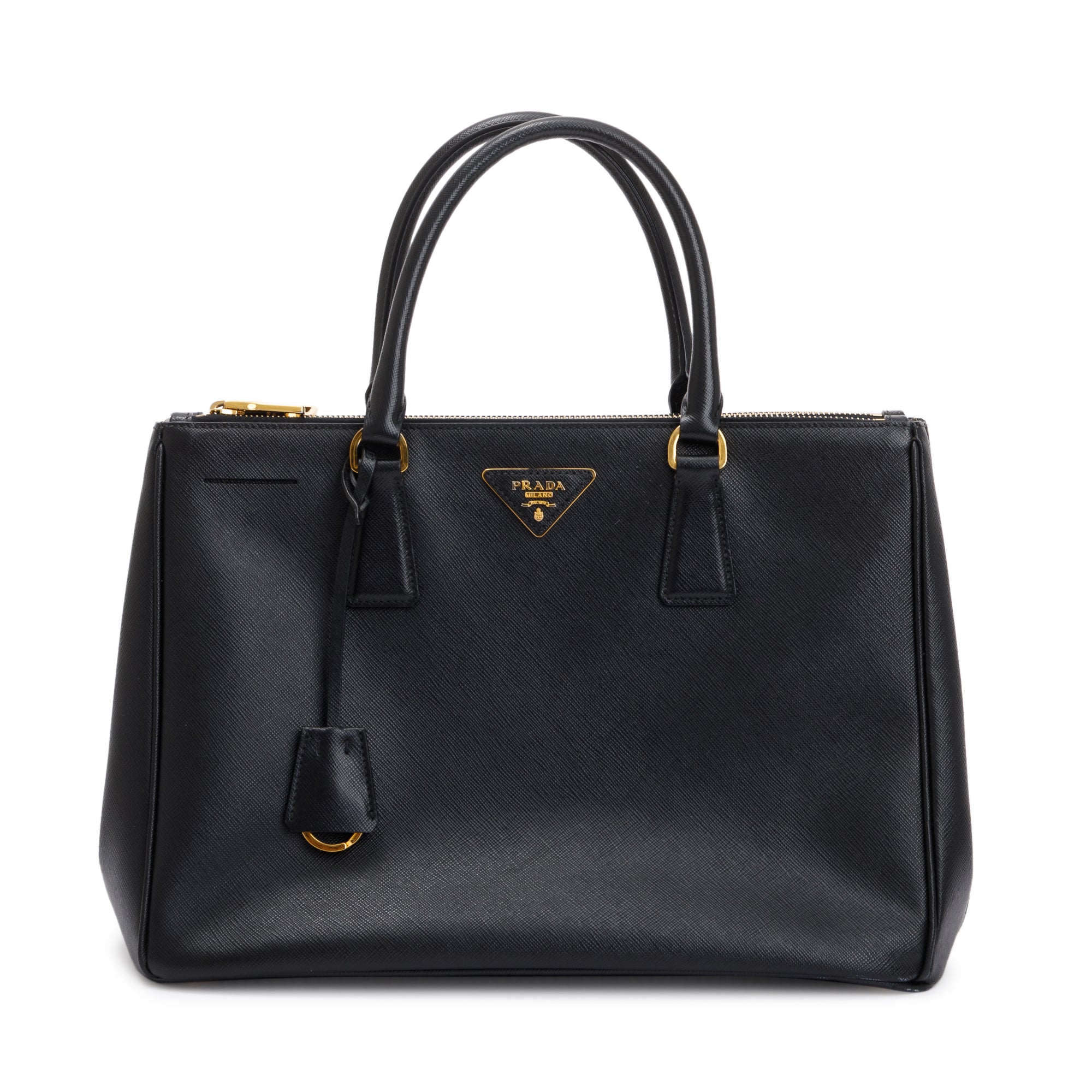 Prada Black Large Saffiano Lux Double Zip Galleria Tote w/ Strap