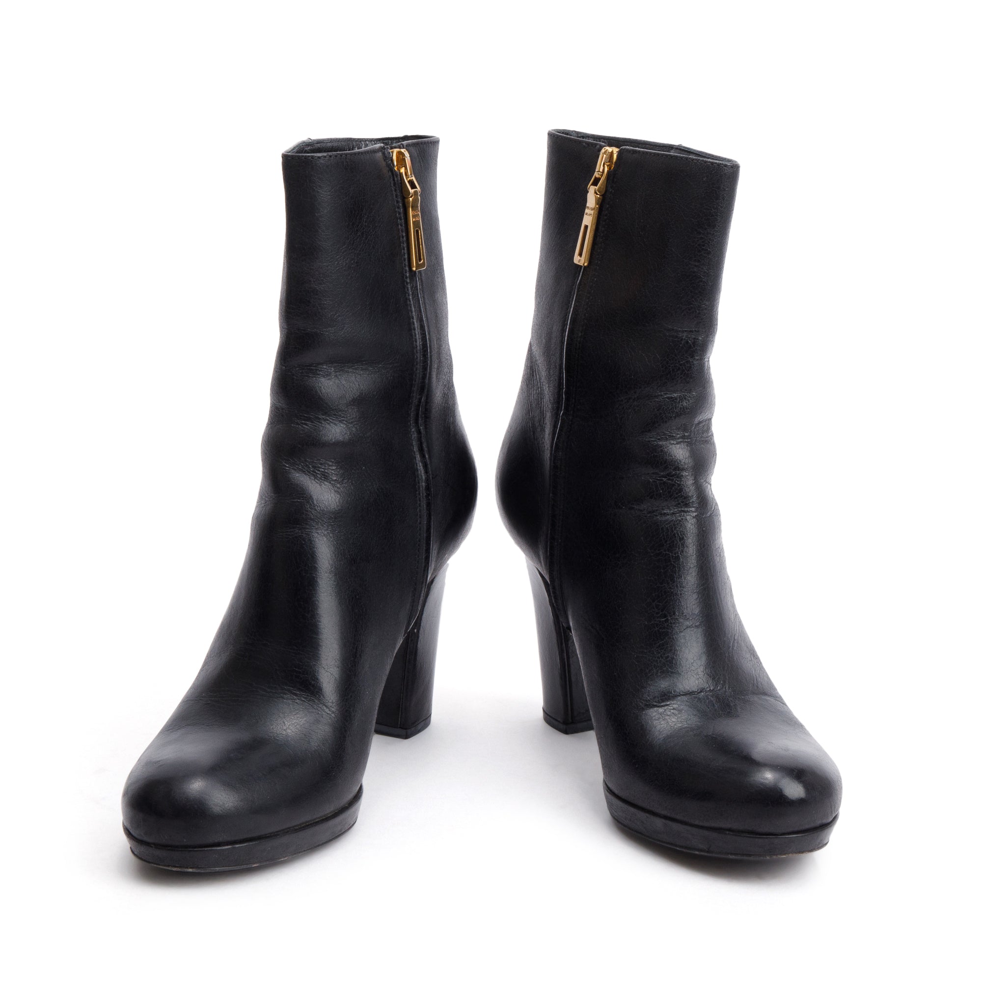 Prada Black Leather Ankle Boots, Size 36.5 w/ Box