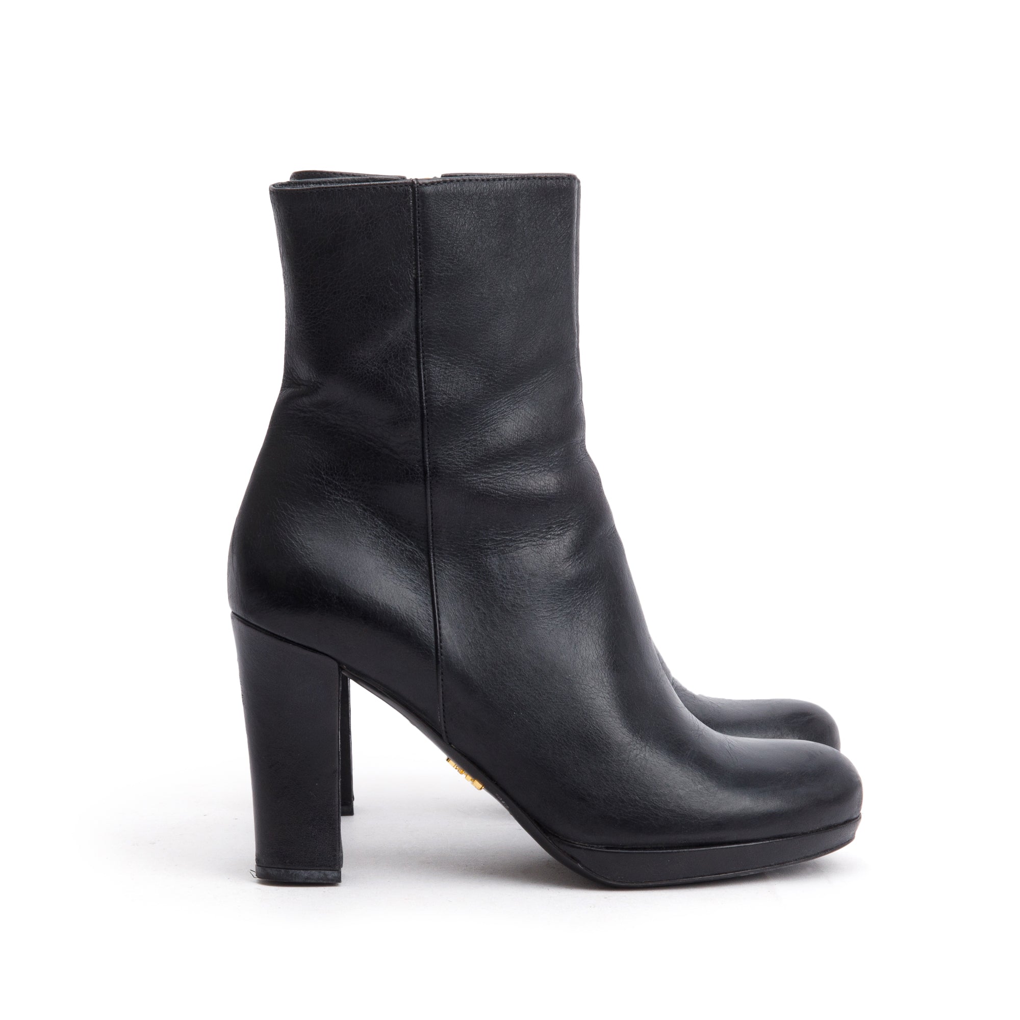 Prada Black Leather Ankle Boots, Size 36.5 w/ Box