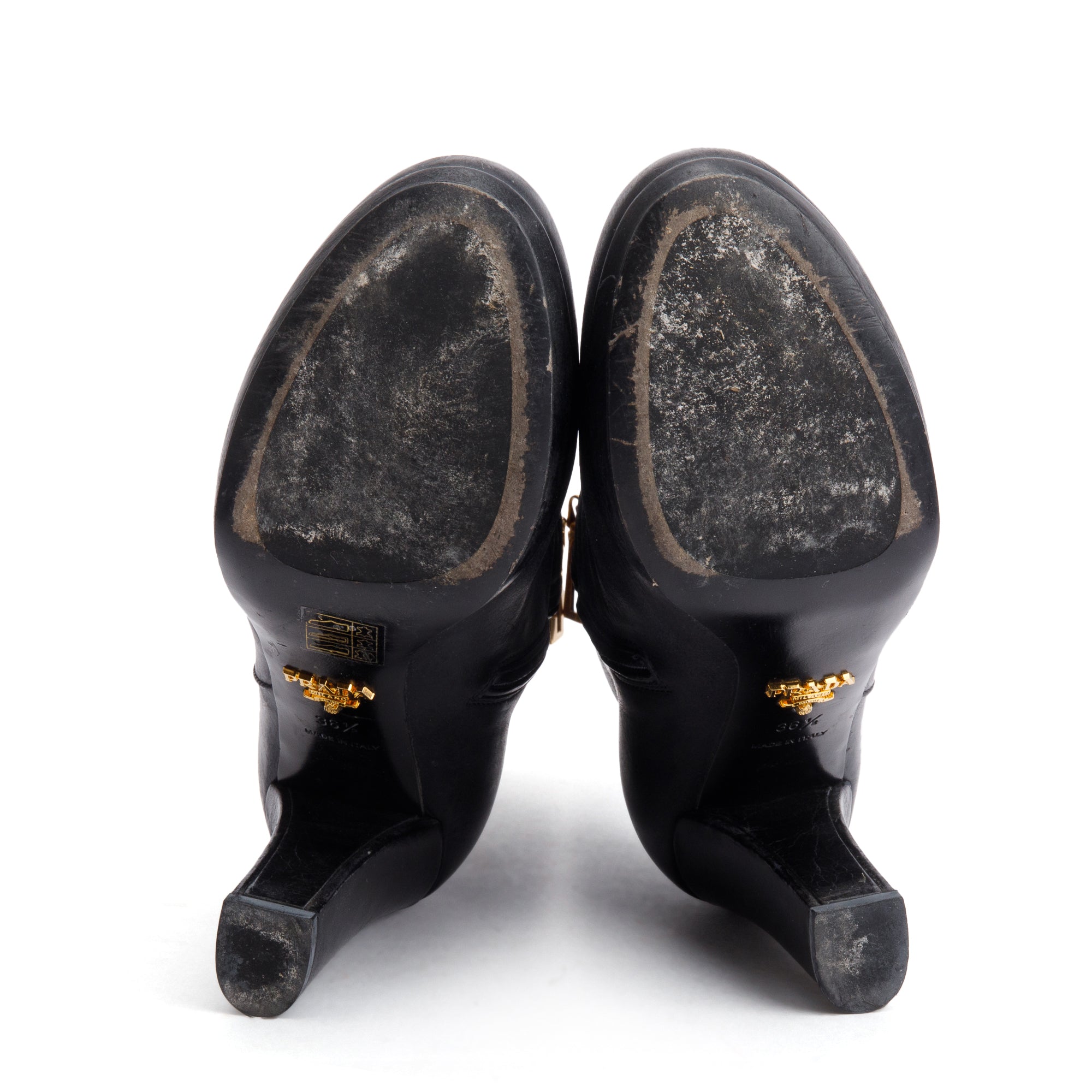 Prada Black Leather Ankle Boots, Size 36.5 w/ Box