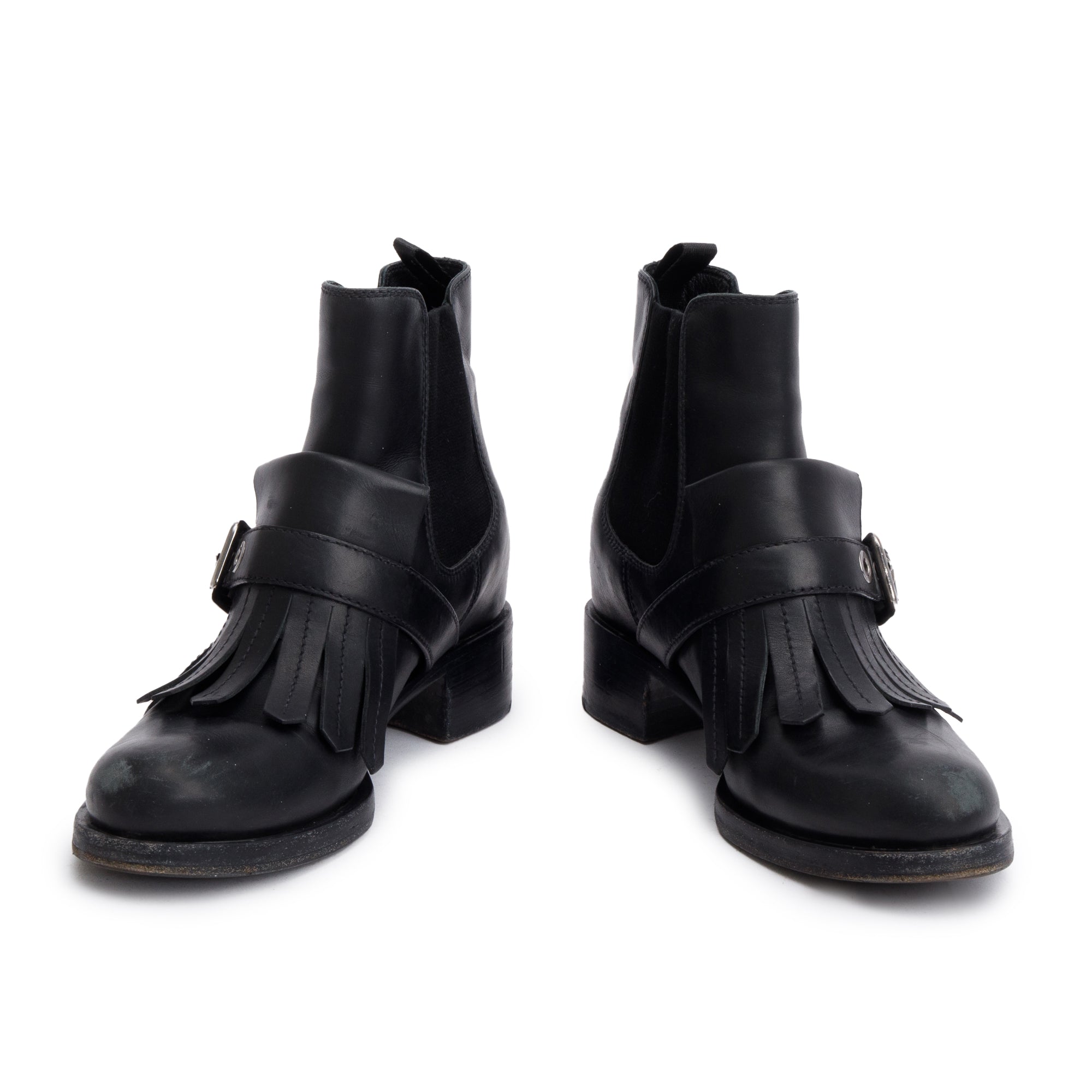 Prada Black Leather Chelsea Boots, Size 37