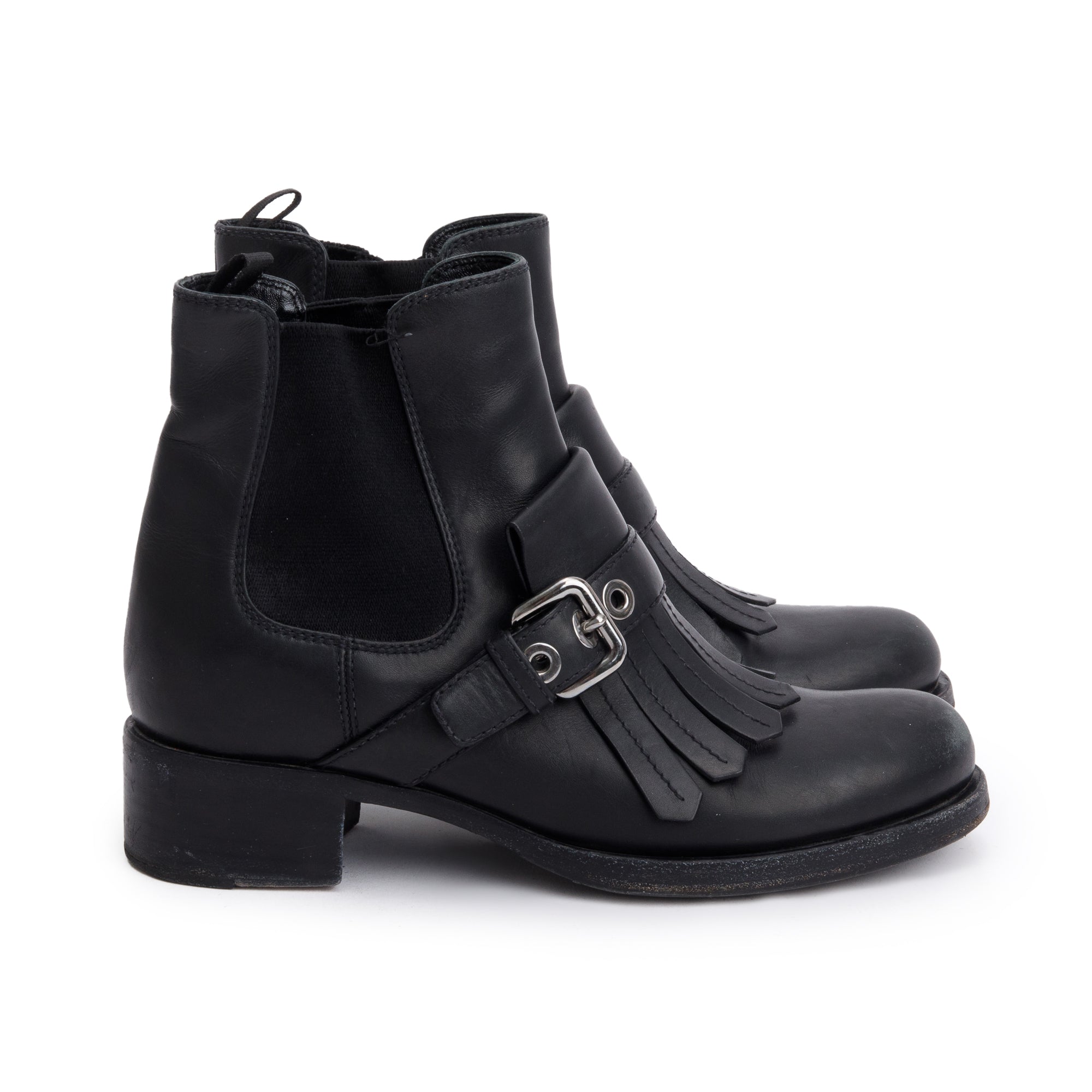Prada Black Leather Chelsea Boots, Size 37