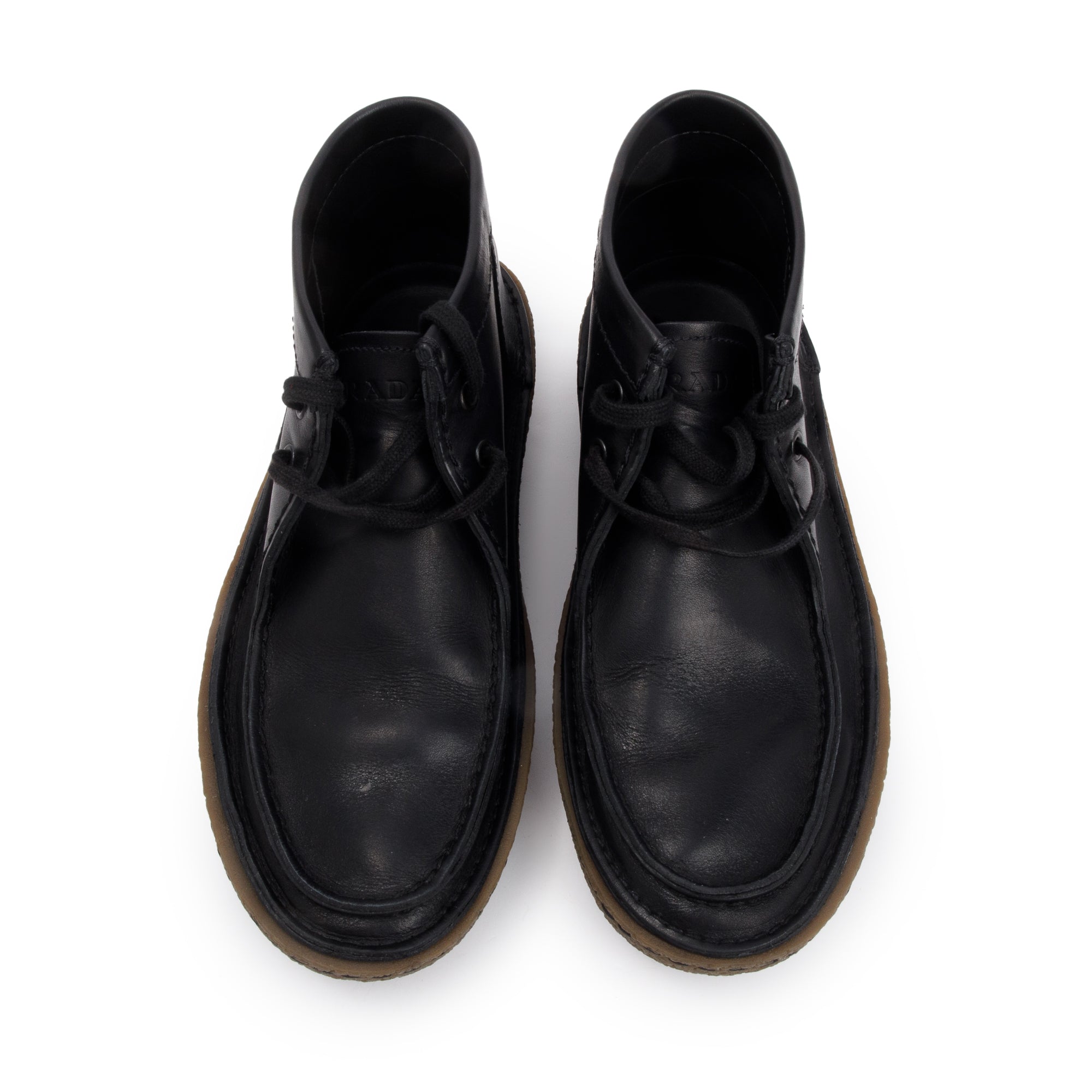 Prada Black Leather Laced Tassel Ankle Boots, Size 6