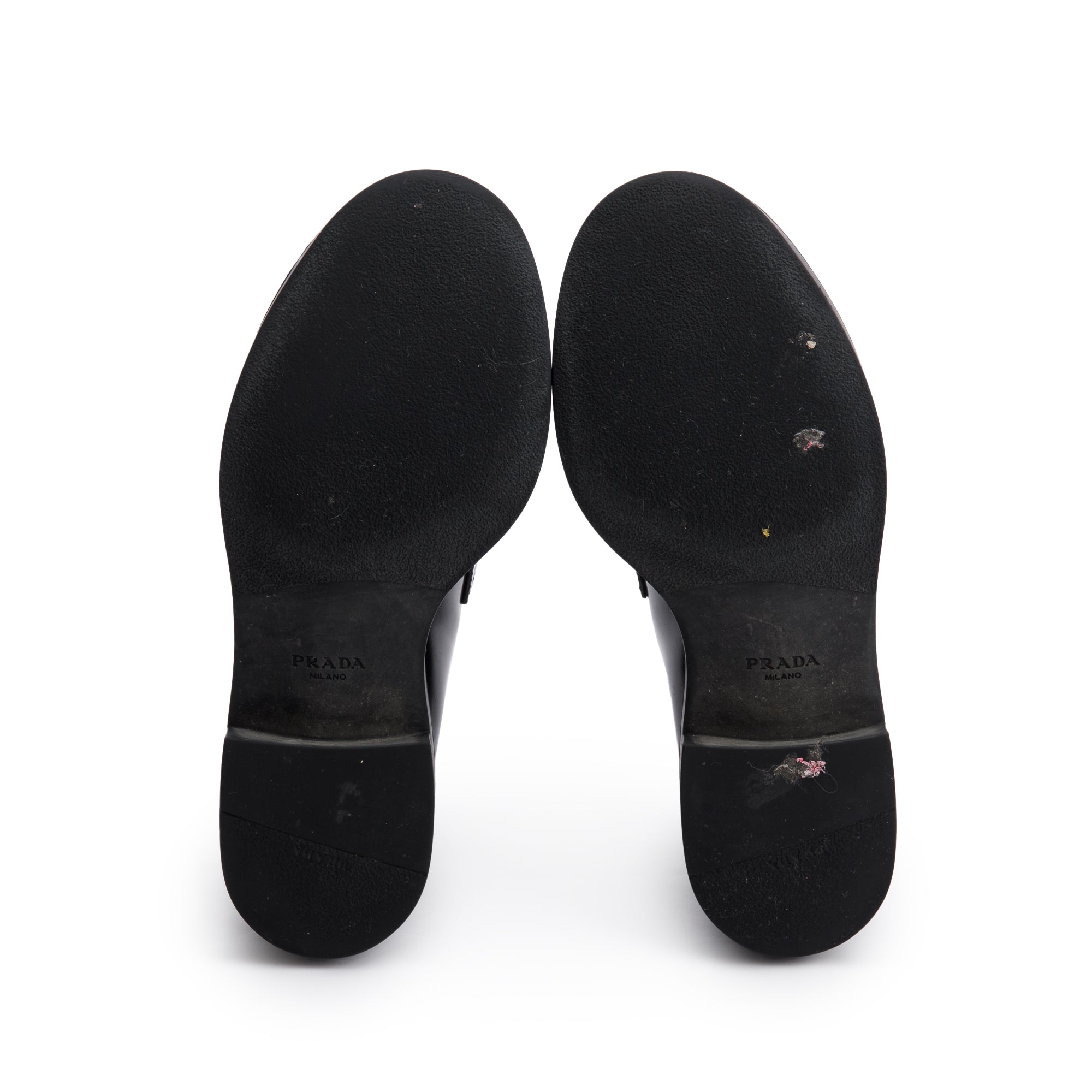 Prada Black Leather Signature Logo Loafers, Size 35