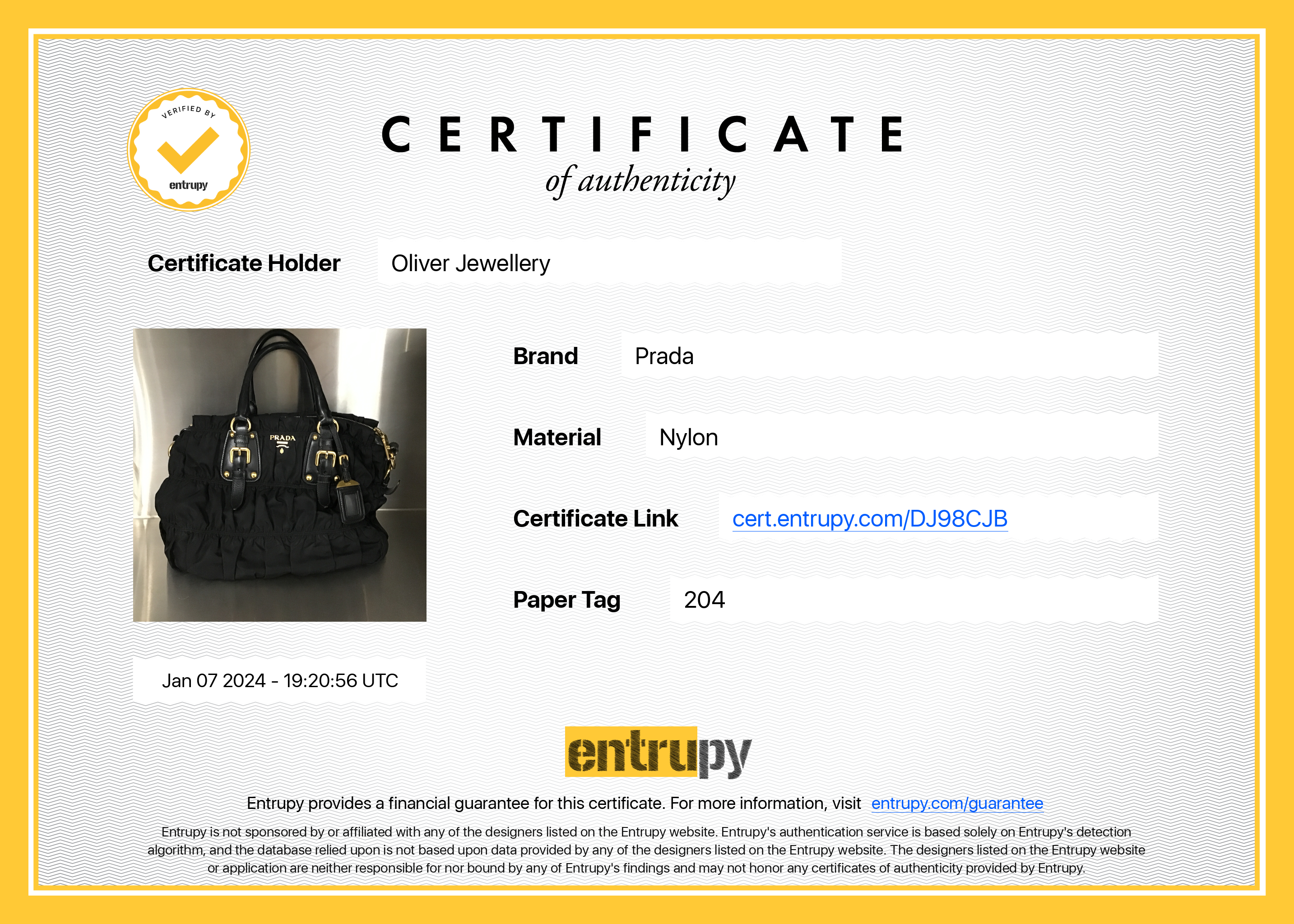 Prada Black Leather-Trimmed Tessuto Gaufre Tote w/ Authenticity Card