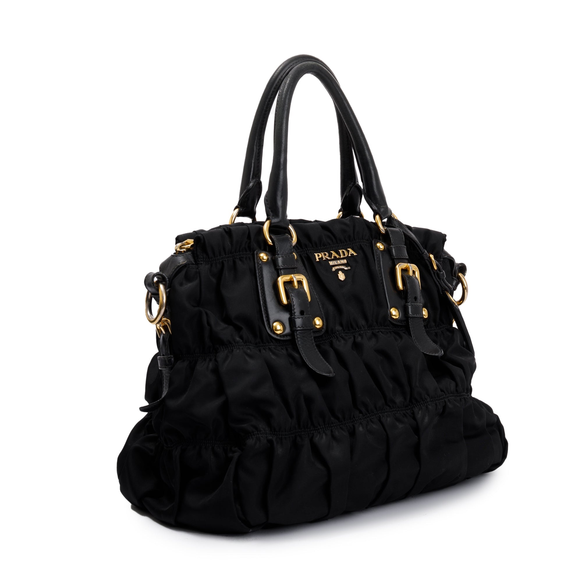 Prada Black Leather-Trimmed Tessuto Gaufre Tote w/ Authenticity Card