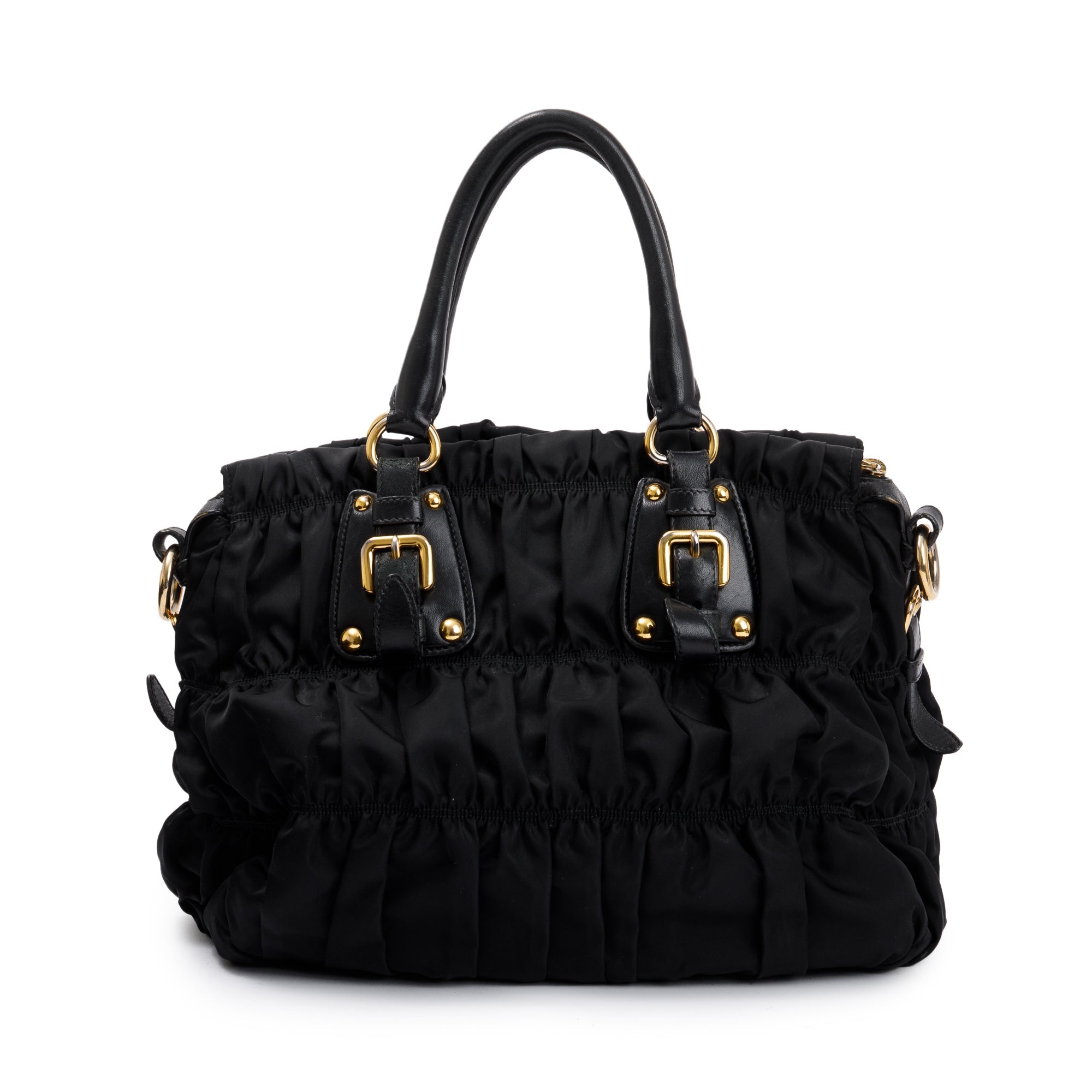 Prada Black Leather-Trimmed Tessuto Gaufre Tote w/ Authenticity Card