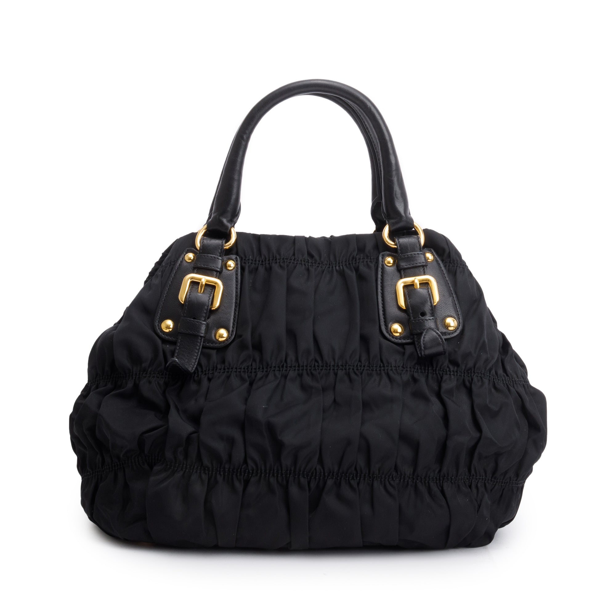 Prada Black Leather-Trimmed Tessuto Gaufre Tote w/ Strap