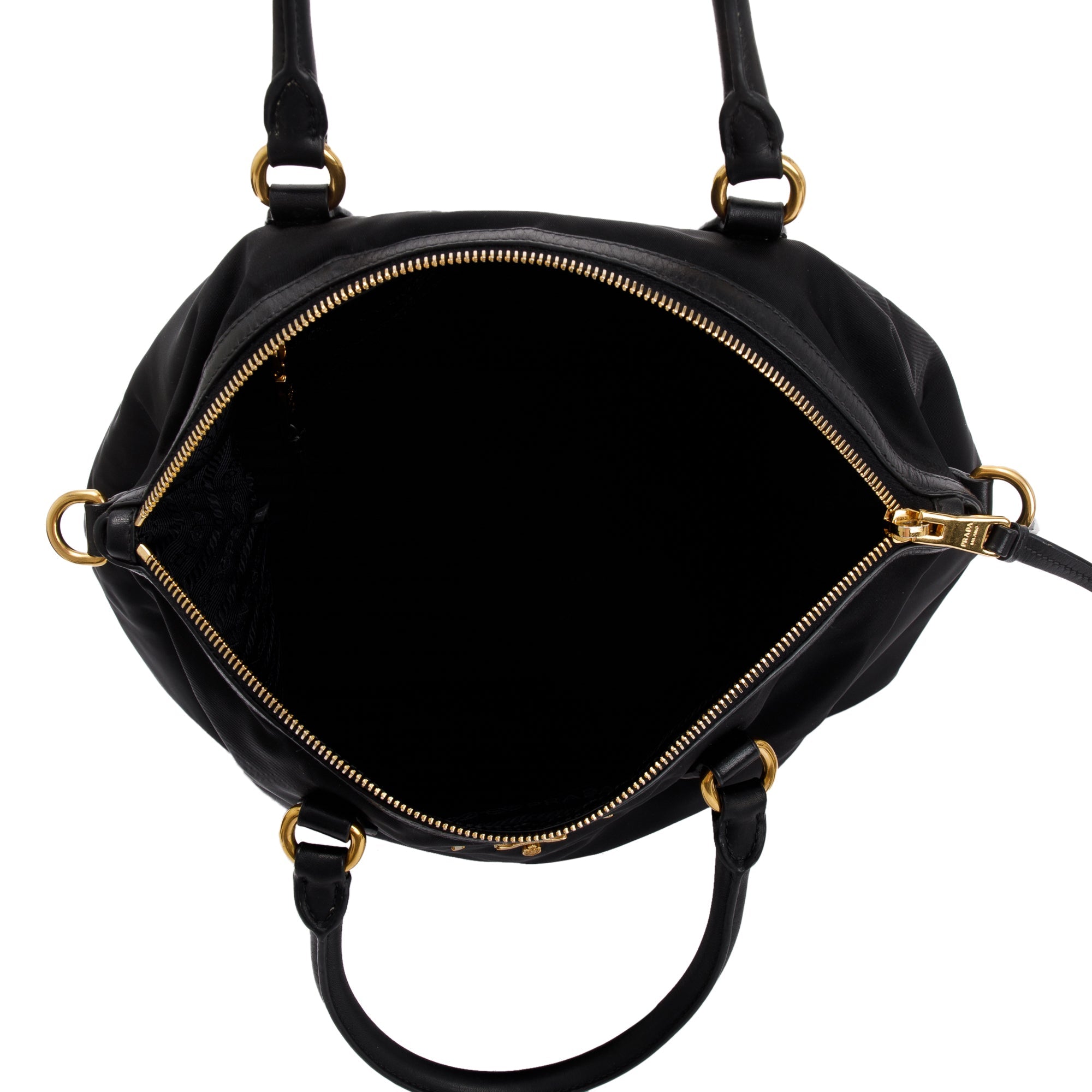 Prada Black Leather Trimmed Tessuto Nylon Tote w/ Strap