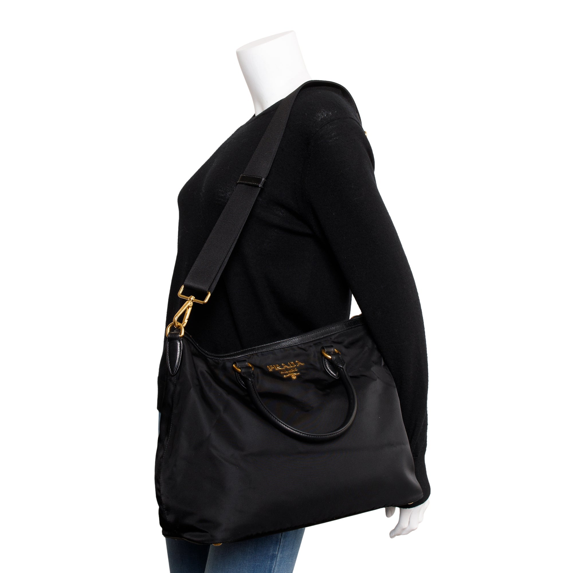 Prada Black Leather Trimmed Tessuto Nylon Tote w/ Strap