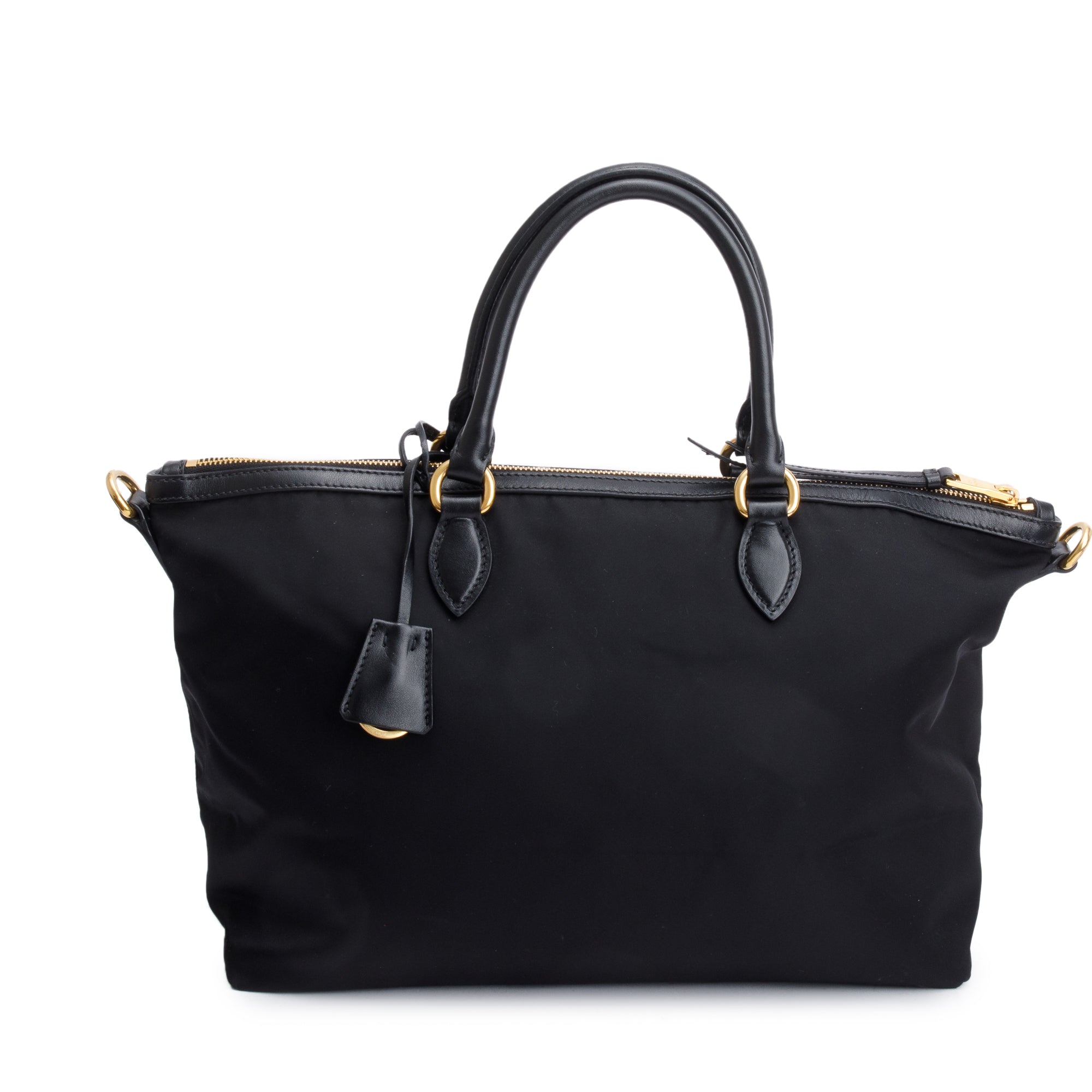 Prada Black Leather Trimmed Tessuto Nylon Tote w/ Strap