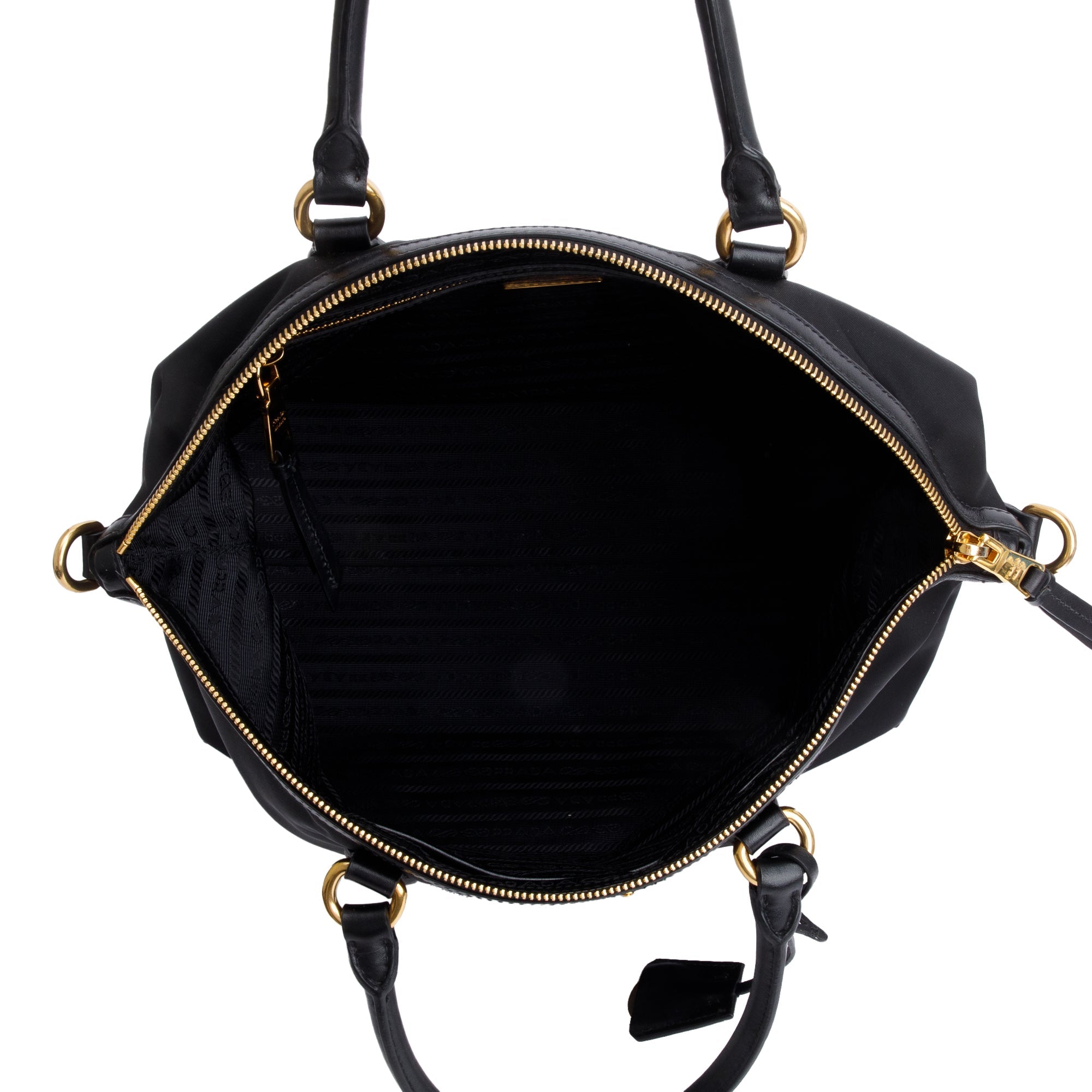 Prada Black Leather Trimmed Tessuto Nylon Tote w/ Strap