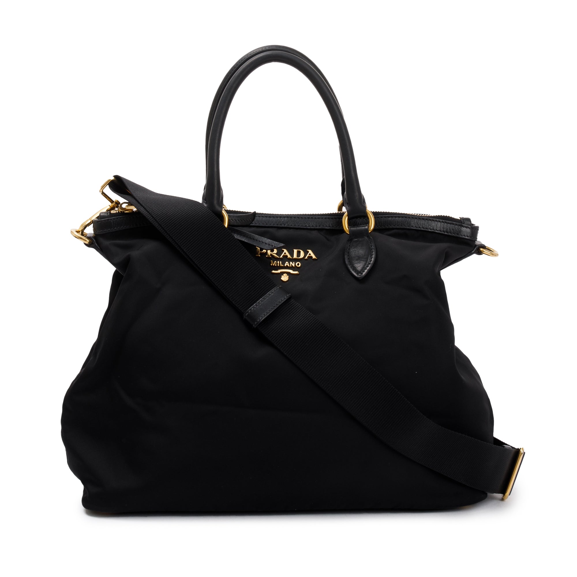Prada Black Leather Trimmed Tessuto Nylon Tote w/ Strap – OLIVER'S