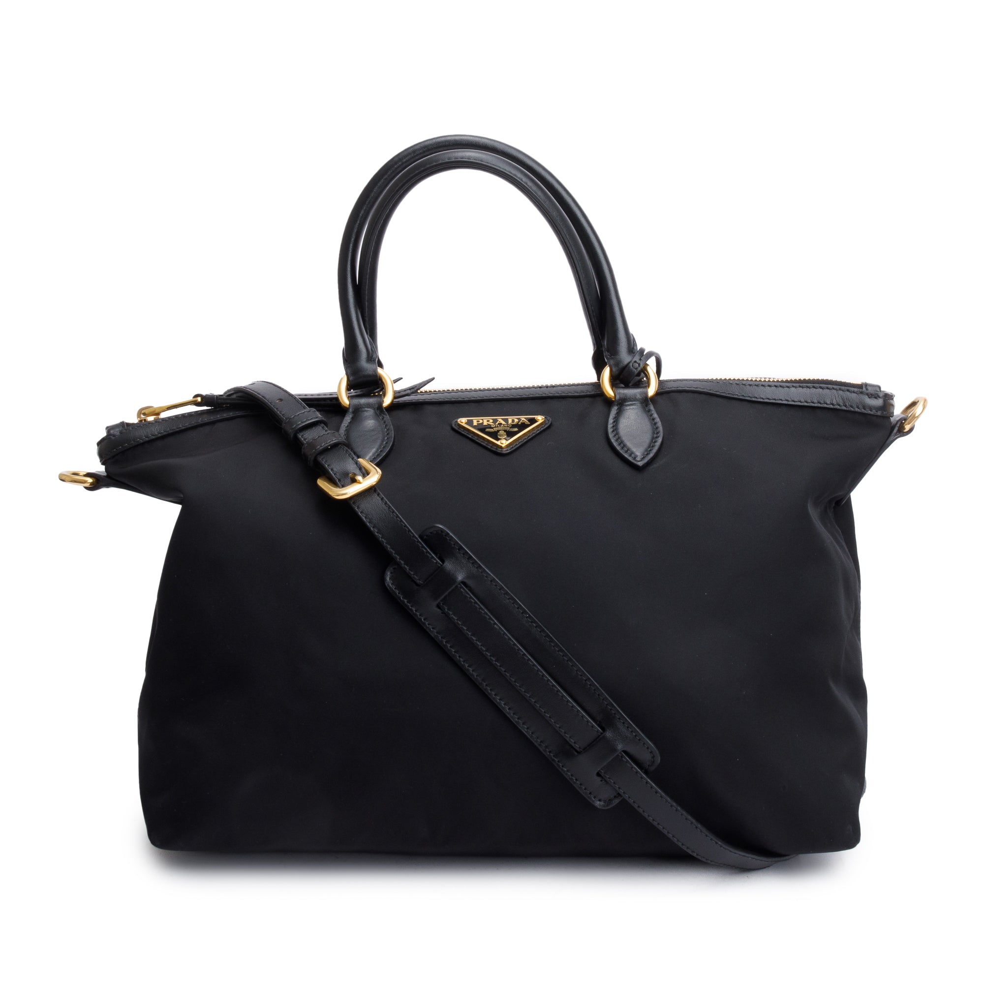 Prada Black Leather Trimmed Tessuto Nylon Tote w/ Strap