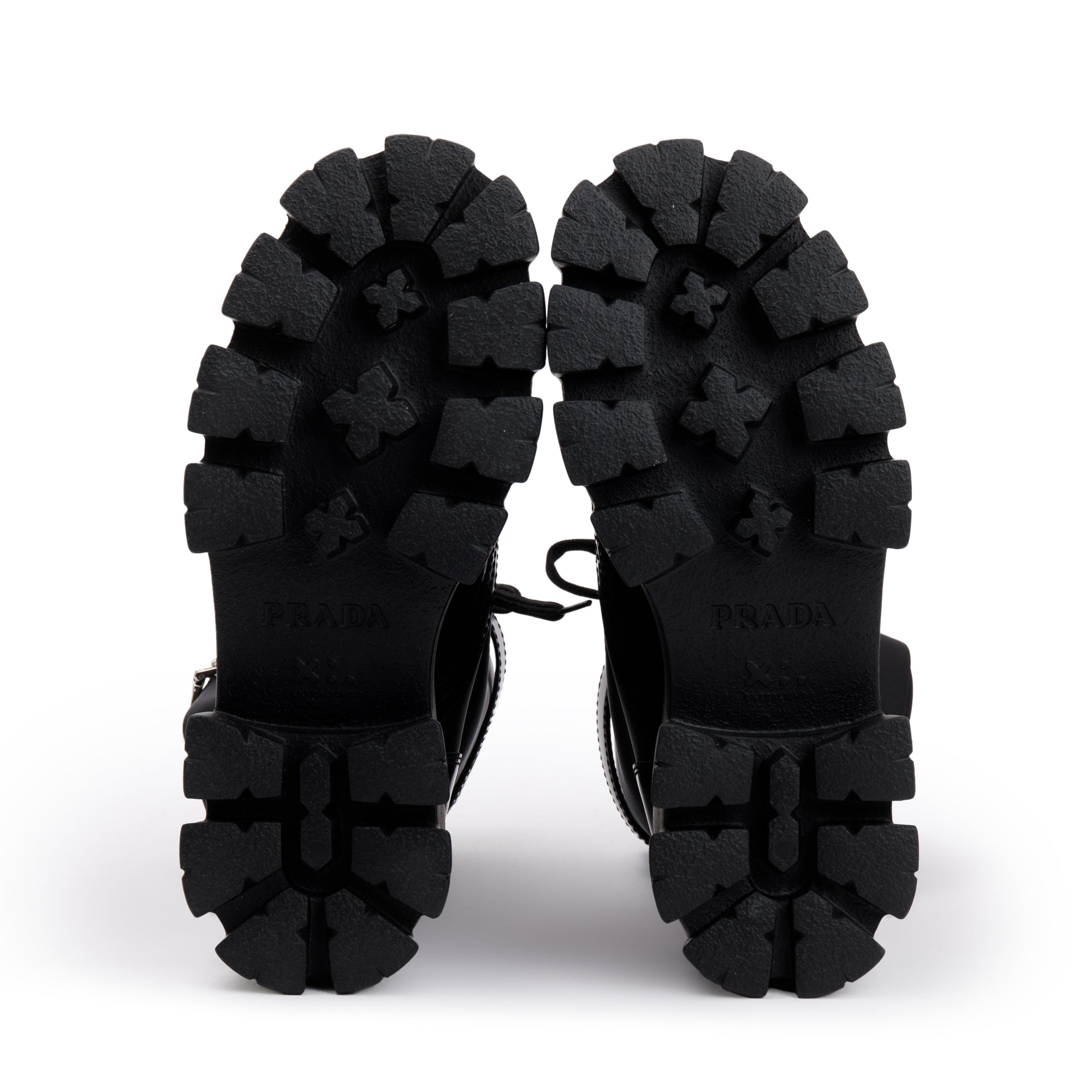 Prada Black Monolith Leather and Re-Nylon Boots with Pouch, Size 38 w/ Box