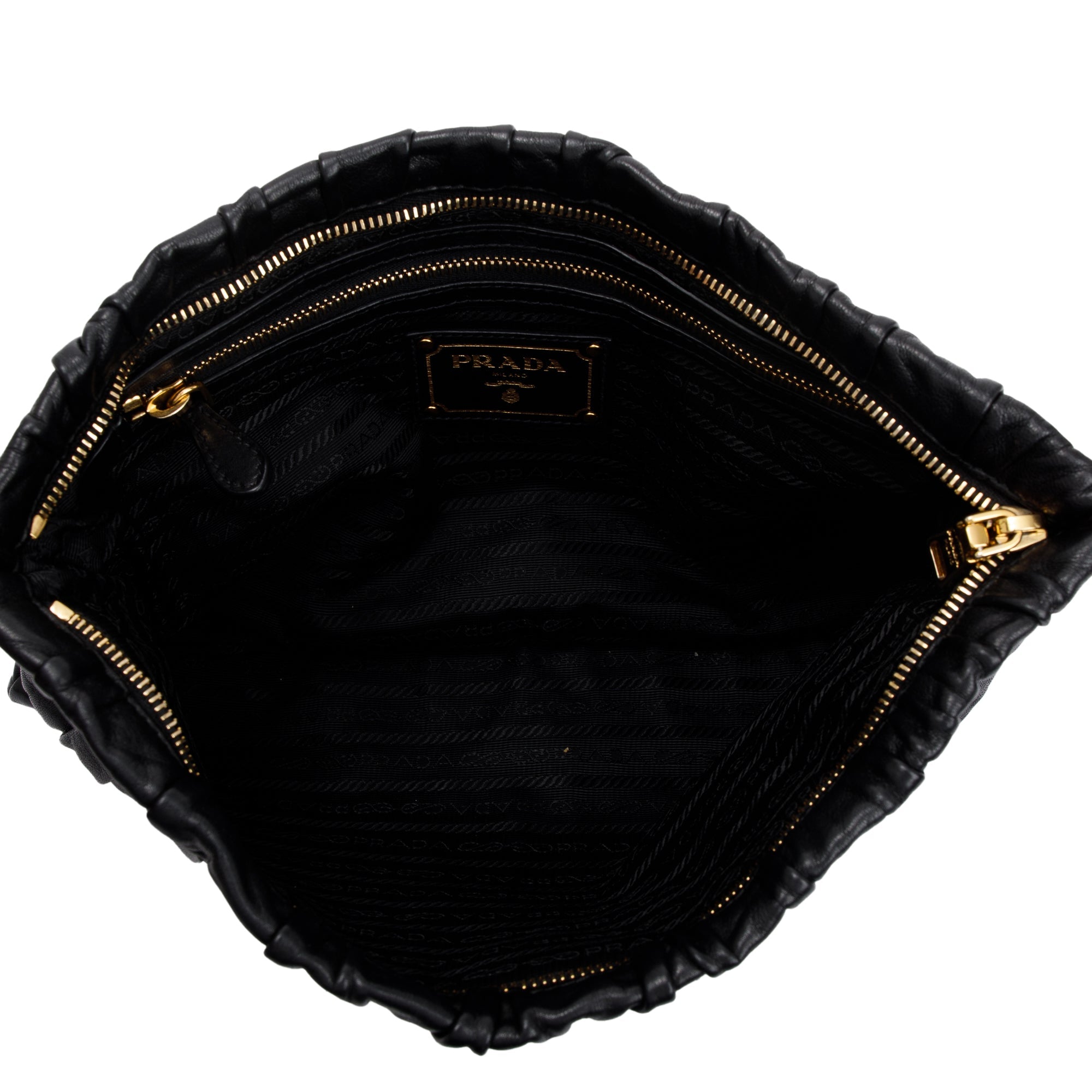 Prada Black Nappa Gaufre Leather Zip Clutch