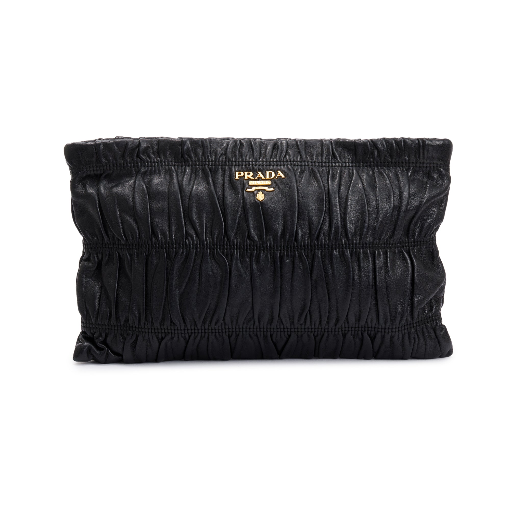 Prada Black Nappa Gaufre Leather Zip Clutch