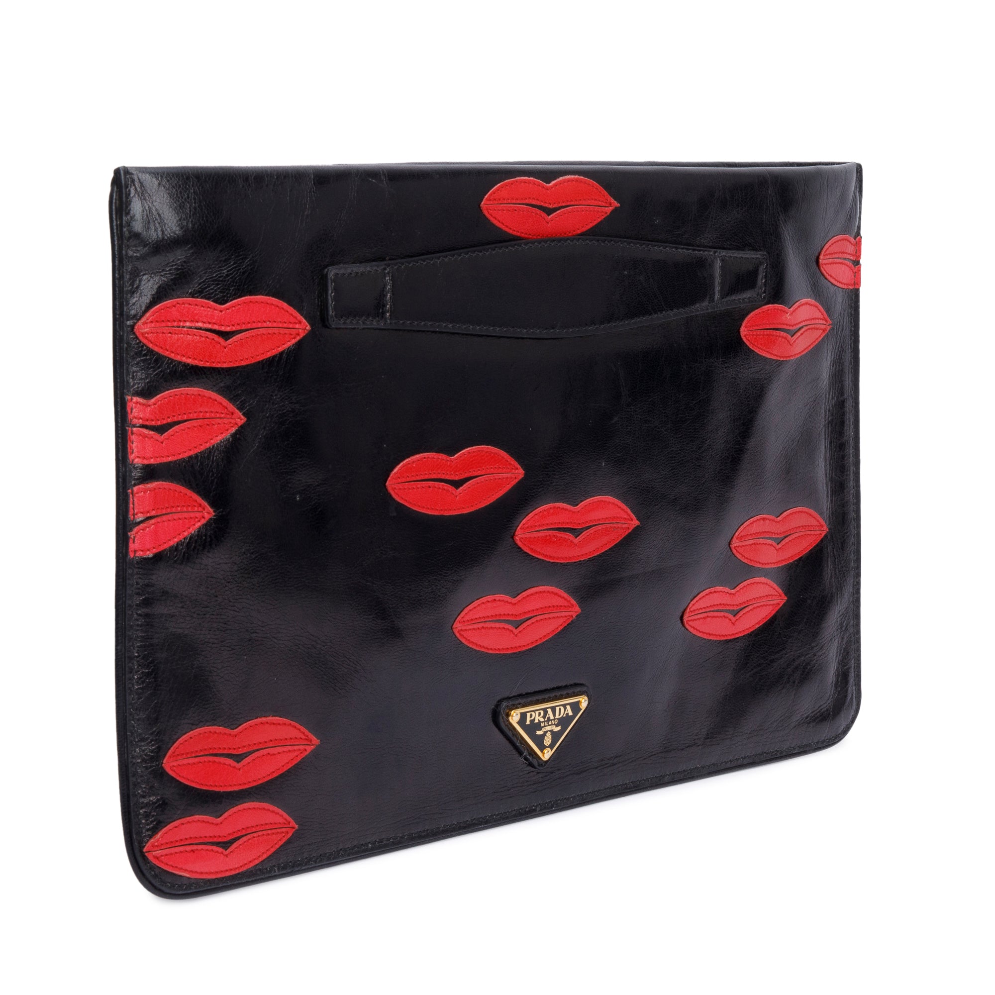 Prada Black Nappa Leather LIps Oversized Clutch
