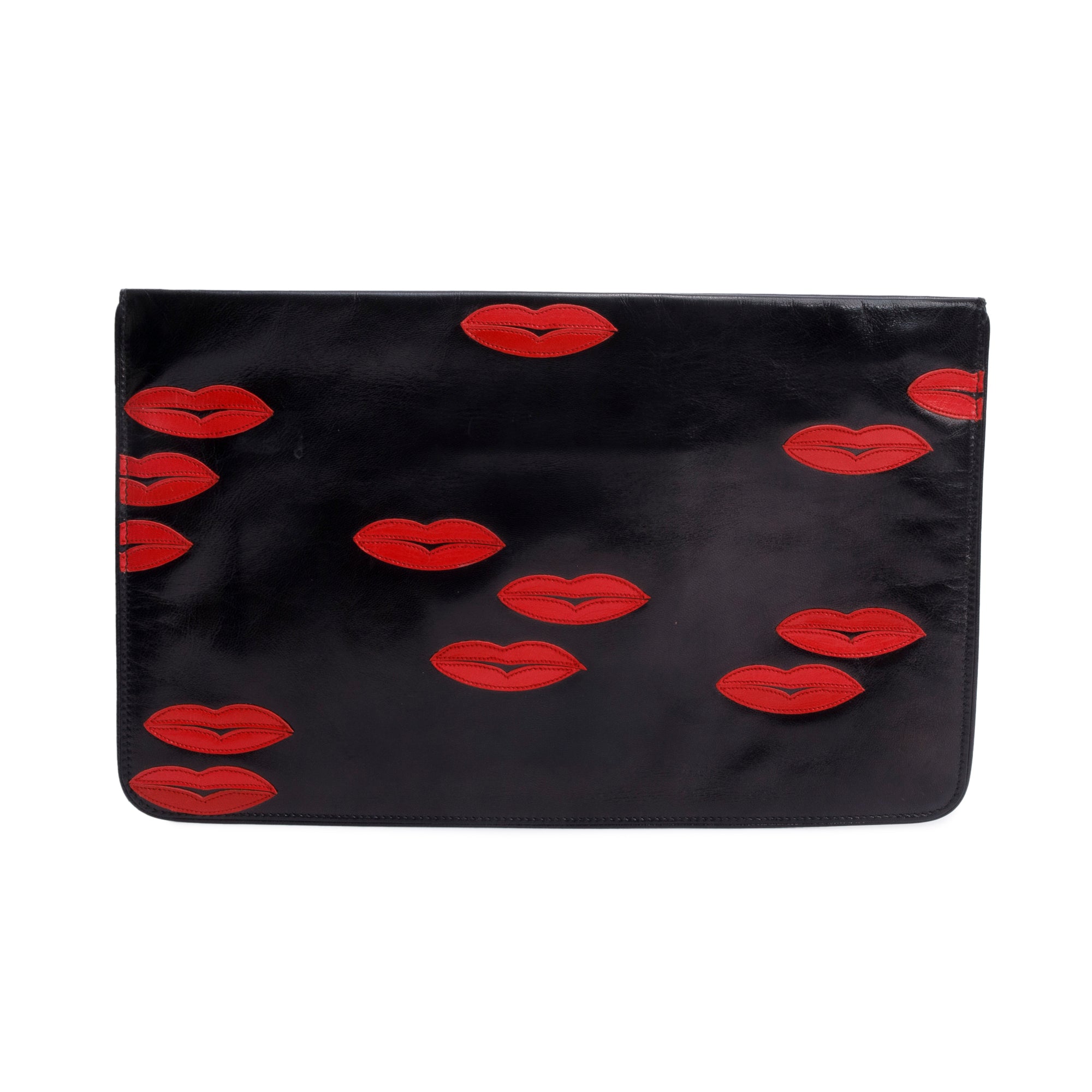 Prada Black Nappa Leather LIps Oversized Clutch