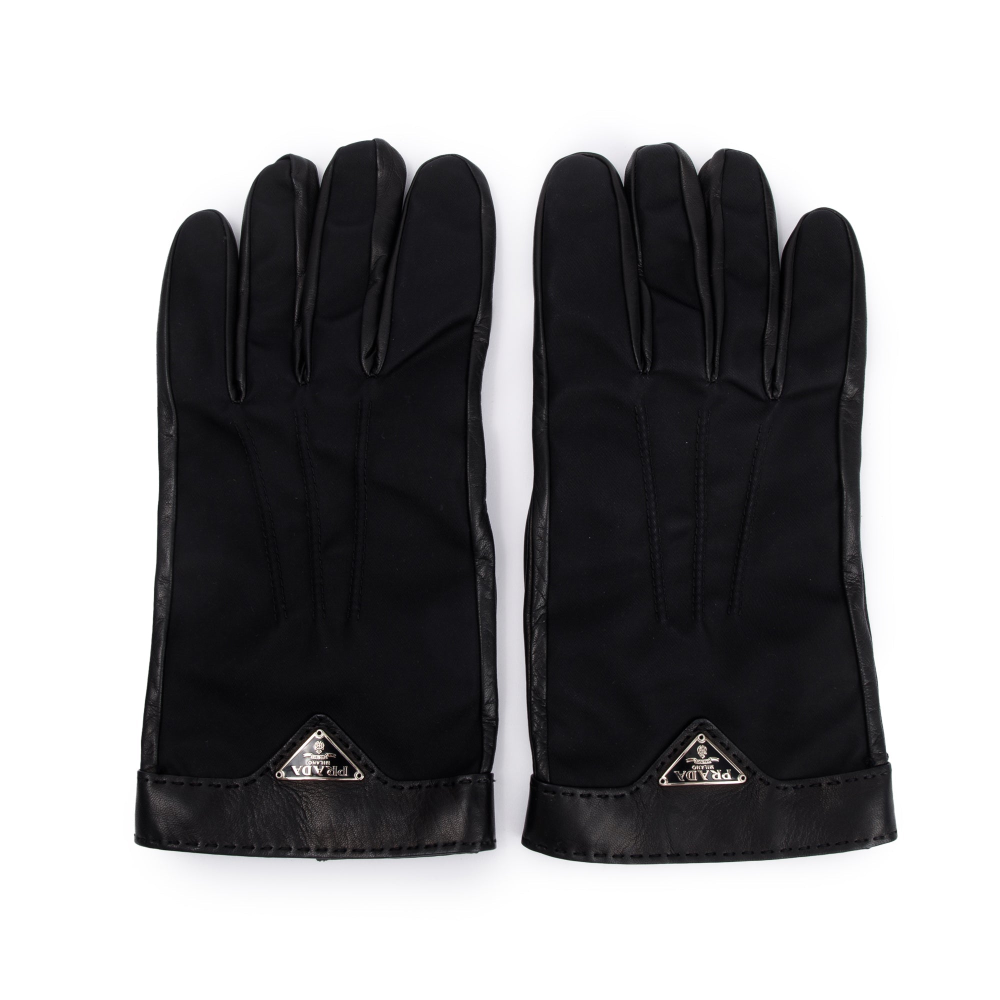 Prada Black Nappa Tessuto Nylon Logo Gloves